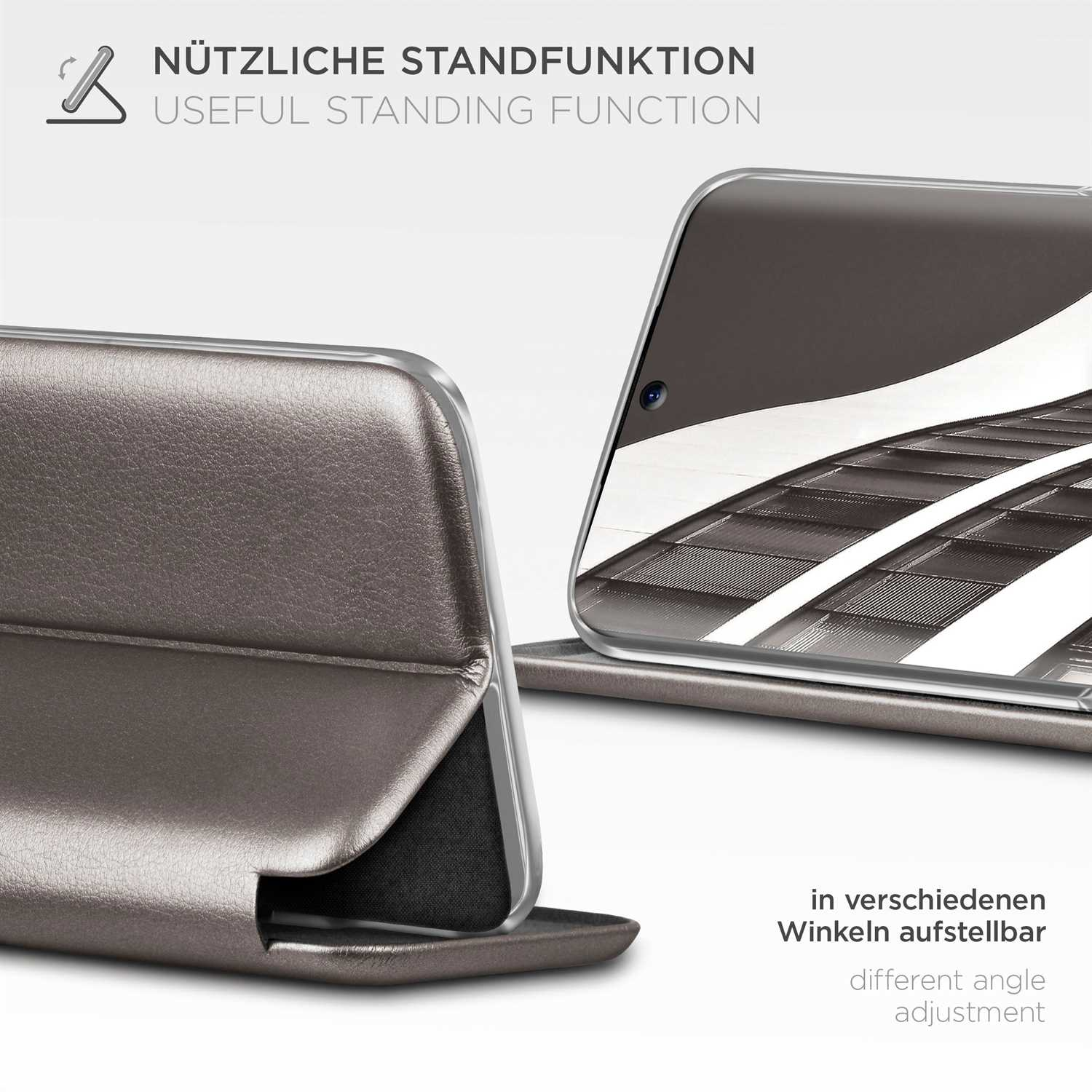 Eine Handyhülle wird in verschiedenen Winkeleinstellungen gezeigt.