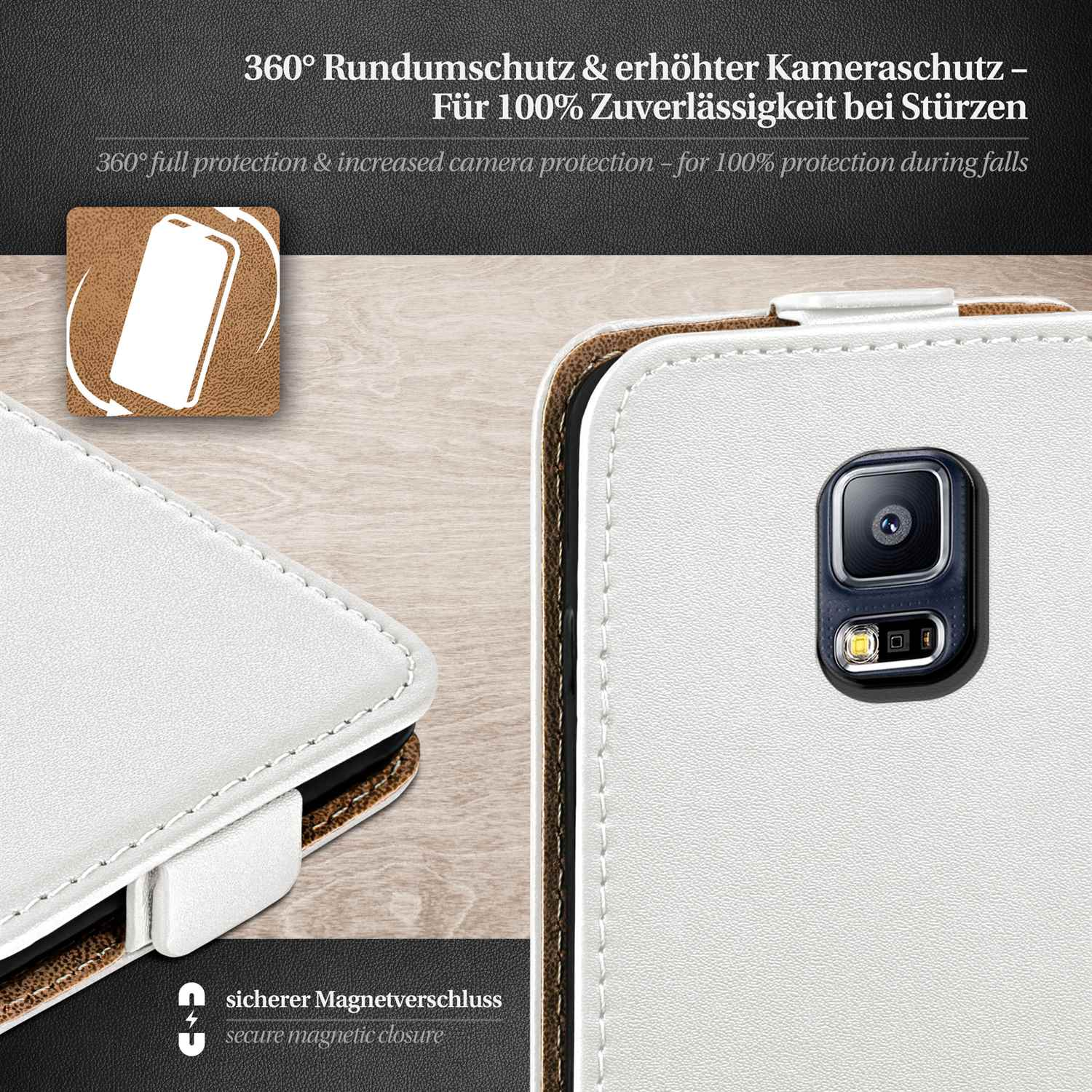 Galaxy S5 Samsung, Flip Flip Cover, Neo, MOEX Case, Pearl-White