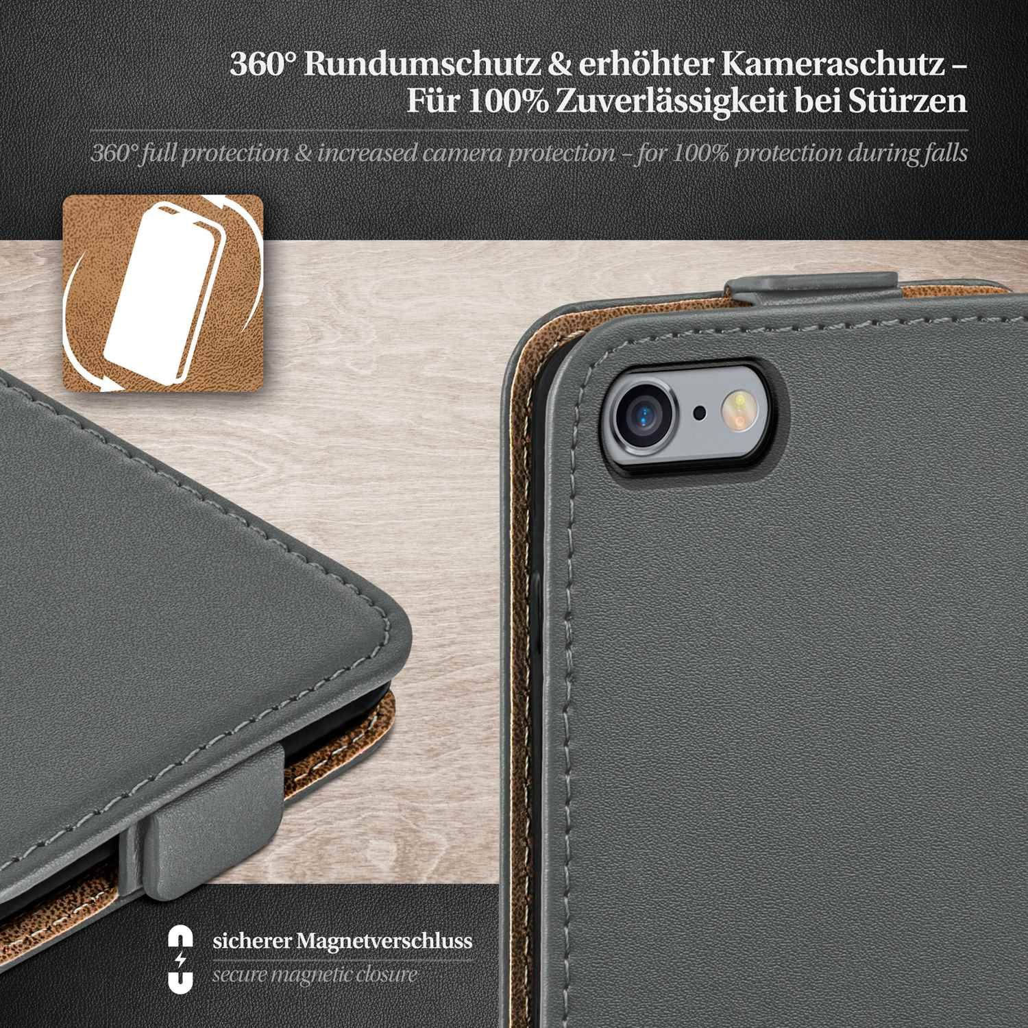6, Flip MOEX Anthracite-Gray Apple, Flip Case, Cover, iPhone