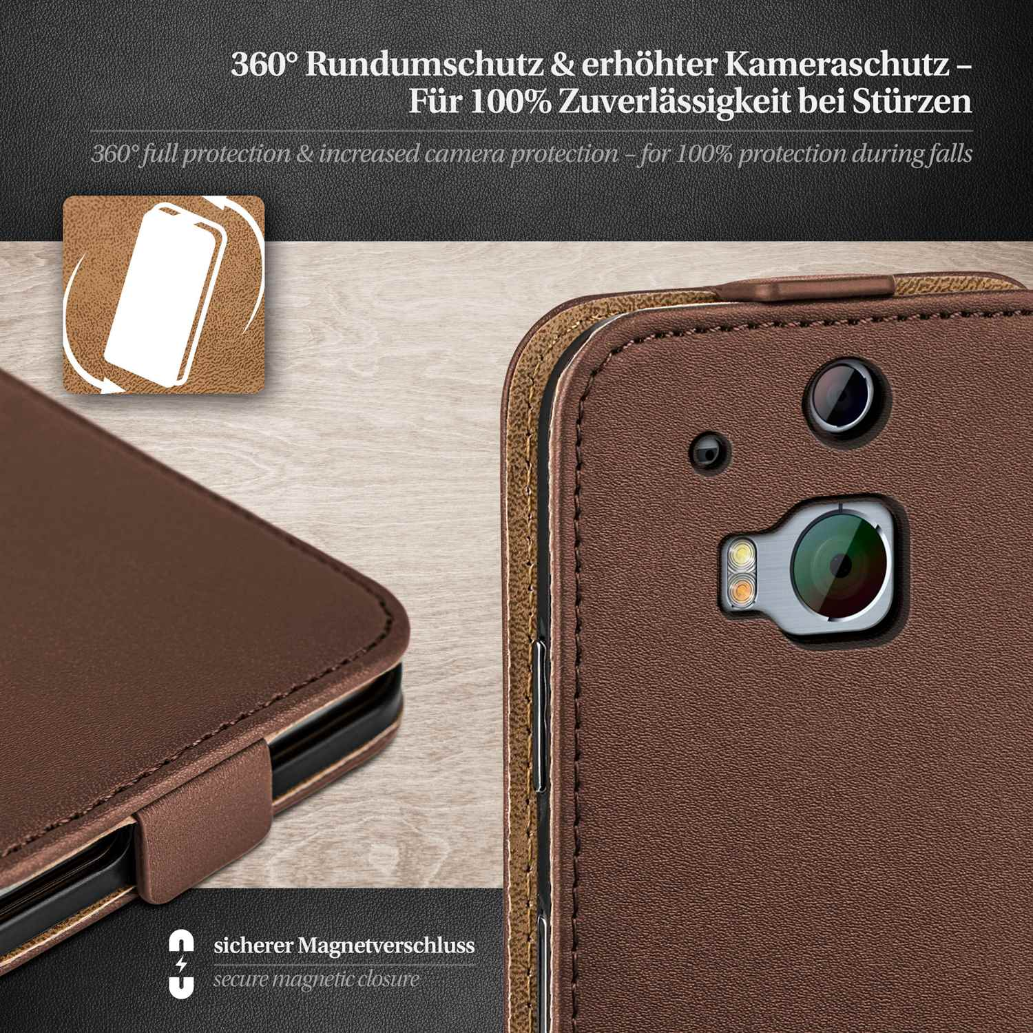 One MOEX M8s, Cover, Oxide-Brown Flip Case, Flip HTC,