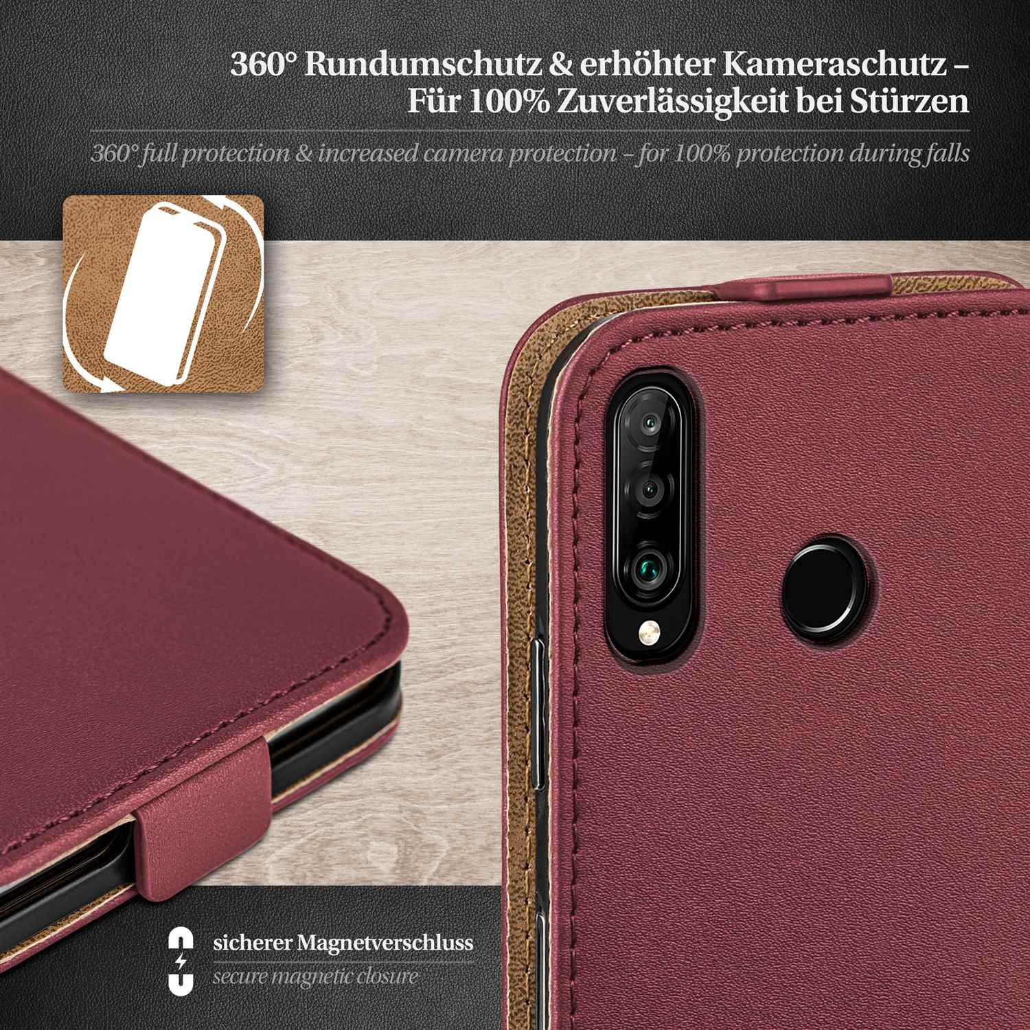 Flip Cover, Huawei, Maroon-Red Lite, MOEX Flip Case, P30