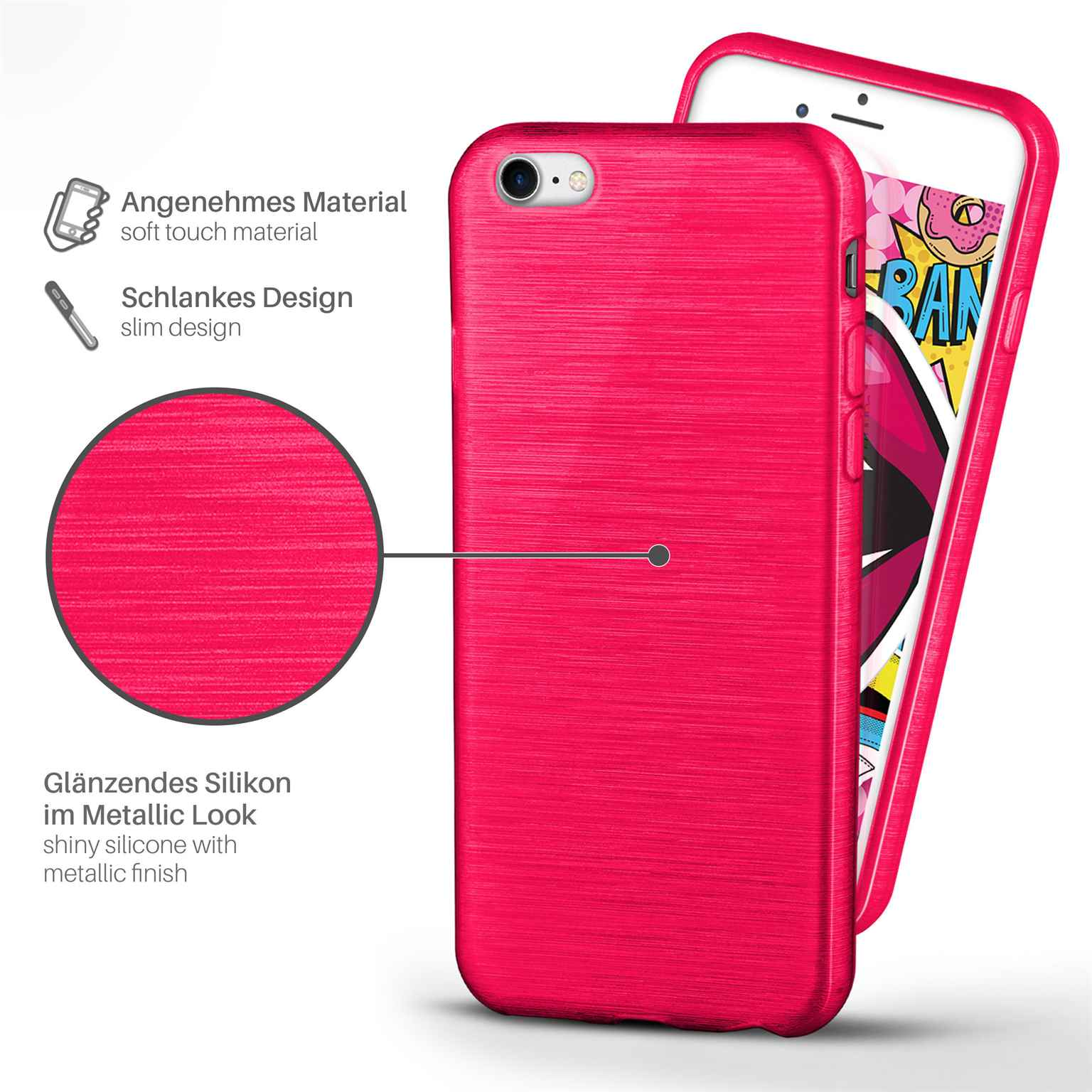 Brushed MOEX Backcover, Case, Magenta-Pink Apple, 7, iPhone