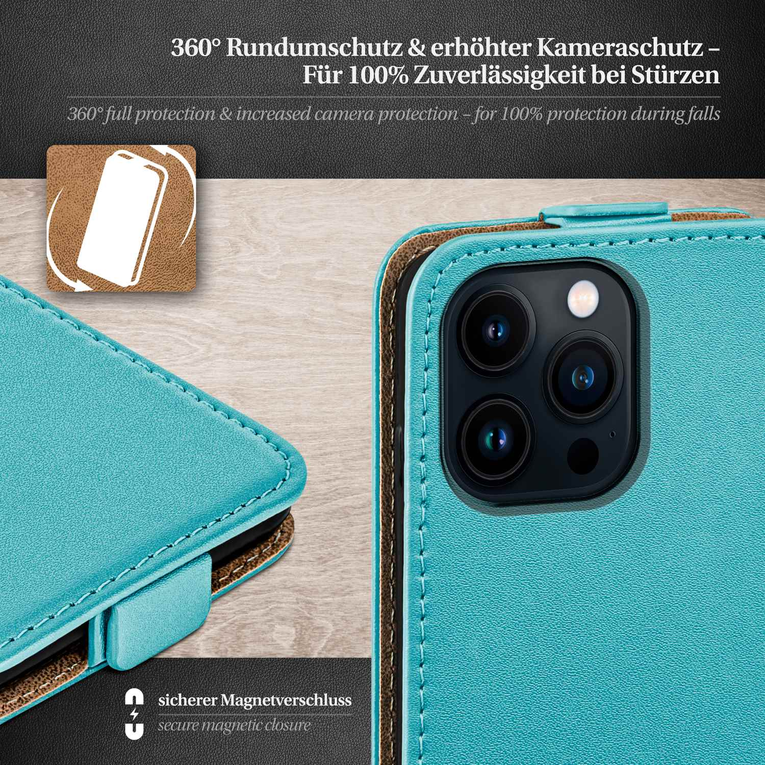 Pro Cover, 14 Case, Aqua-Cyan Flip MOEX Apple, Max, Flip iPhone