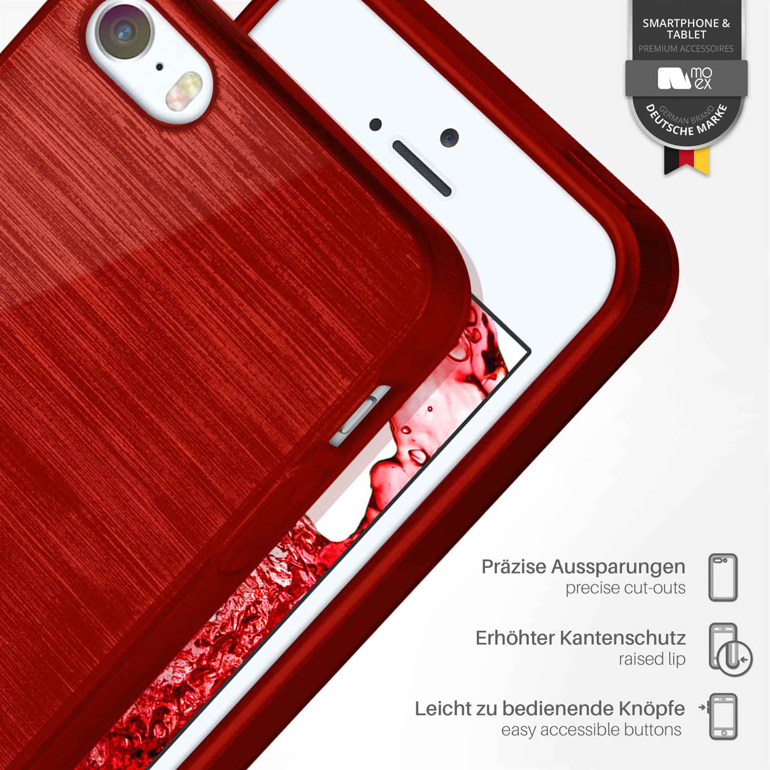 Case, Crimson-Red Backcover, 5s, iPhone Apple, Brushed MOEX