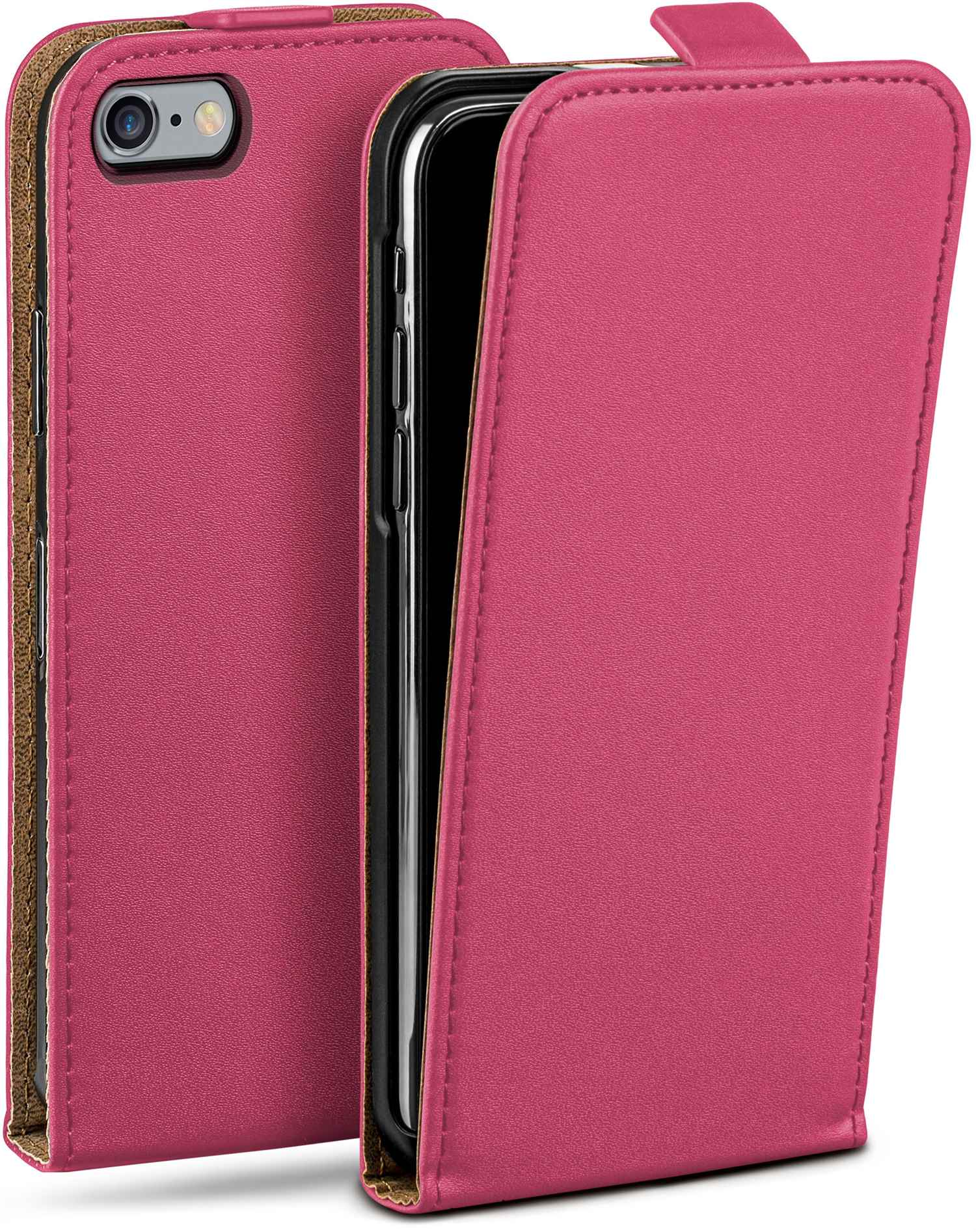 Rosa Handyhülle mit Telefon, braune Details.