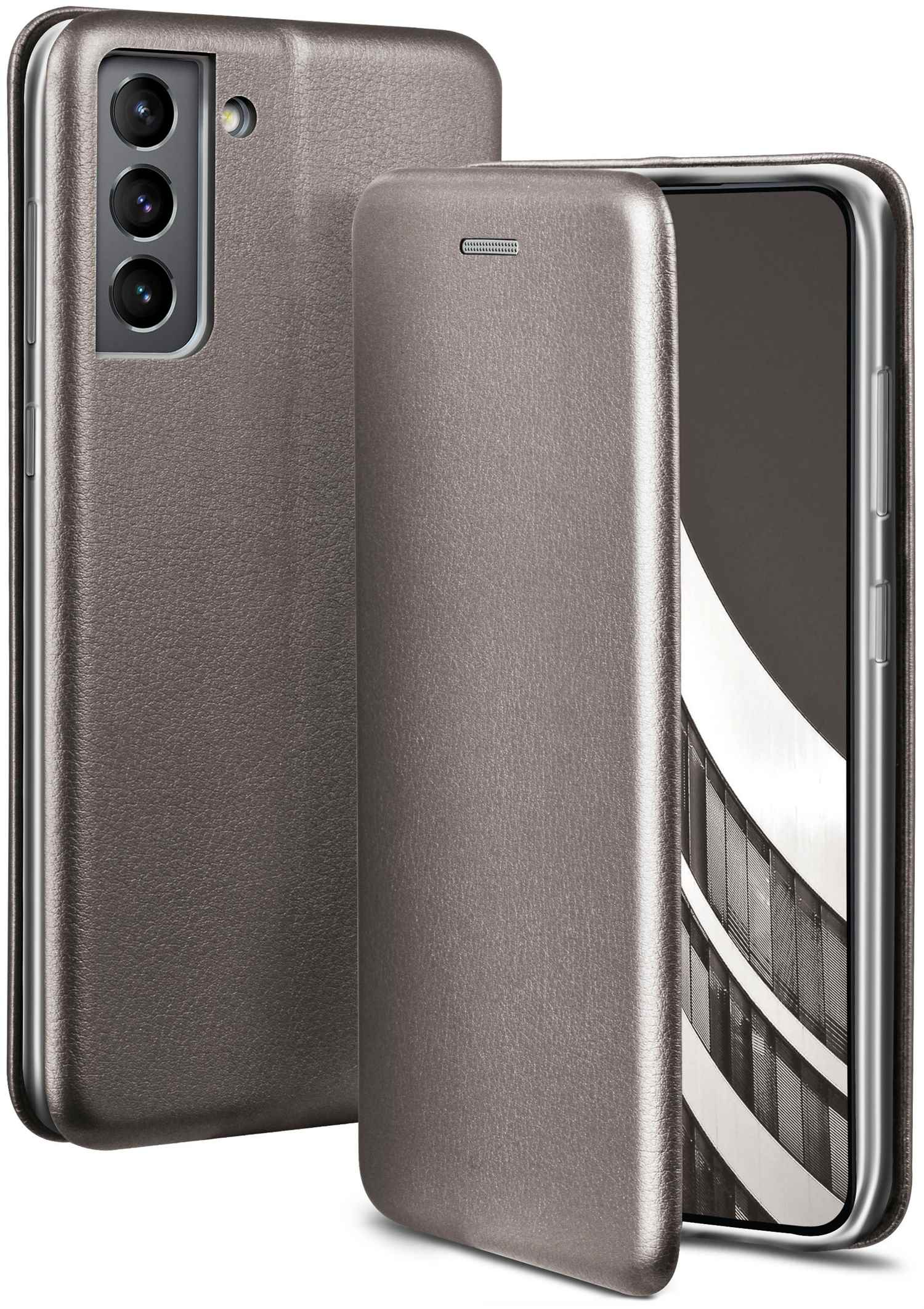 Graue Handyhülle mit einem Telefon darin.
