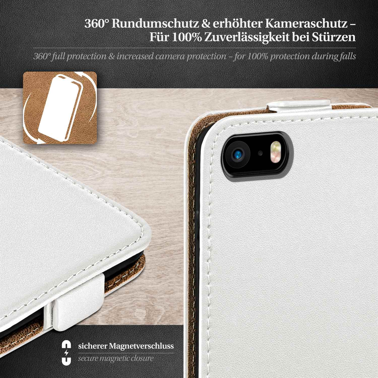 1. Generation iPhone SE MOEX Apple, Cover, Flip Flip Case, Pearl-White (2016),