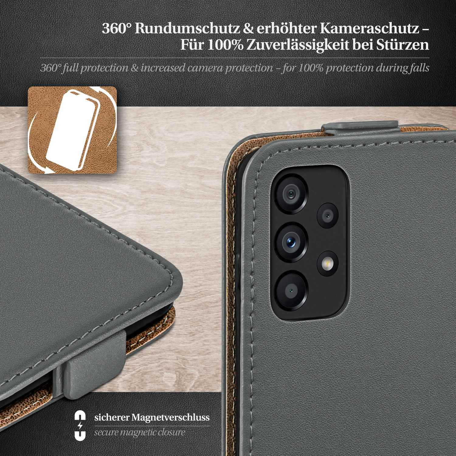 Nahaufnahme einer Handyhülle mit Designmerkmalen und Magnetverschluss.