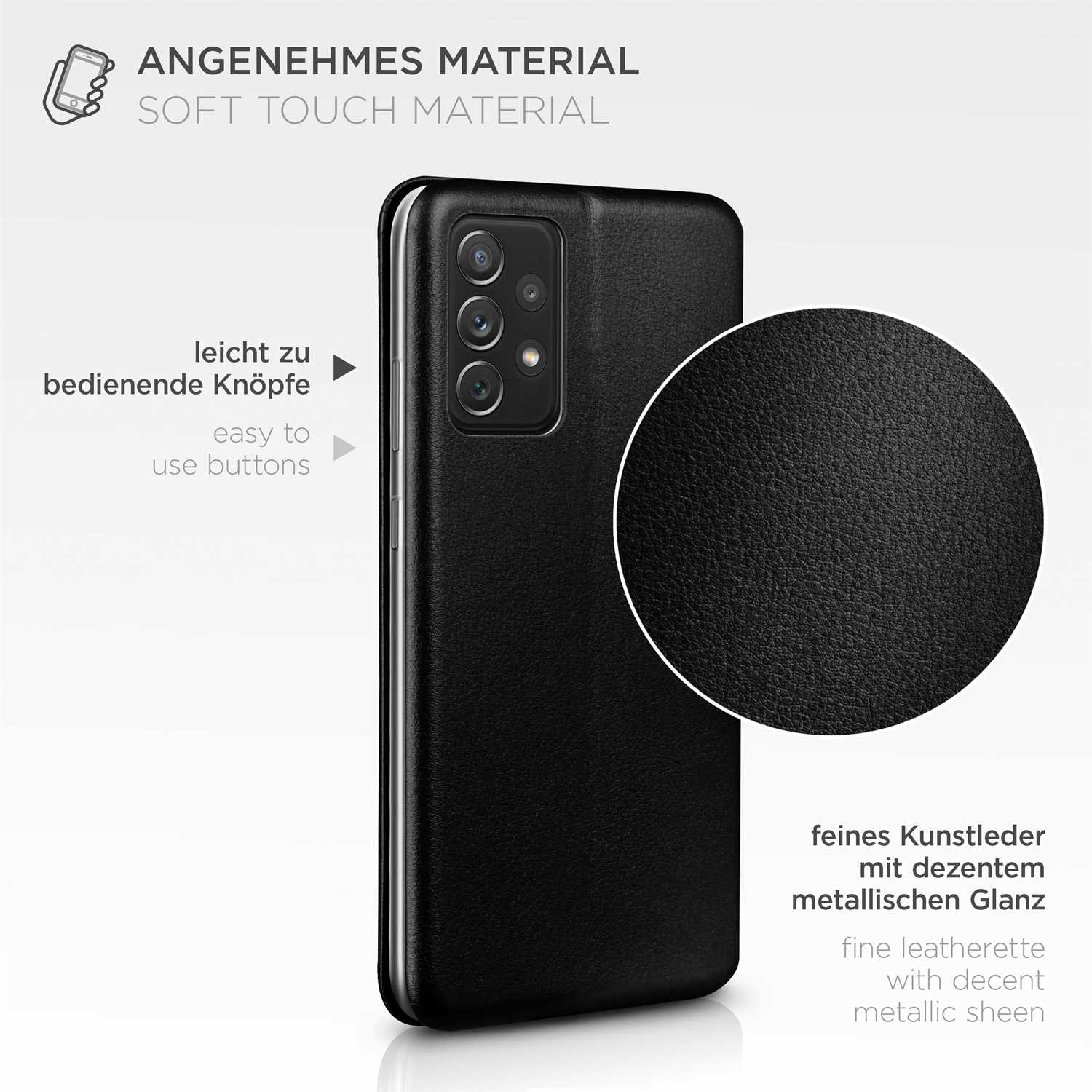 Schwarze Handyhülle mit teilweise sichtbarer Textur und Branding.