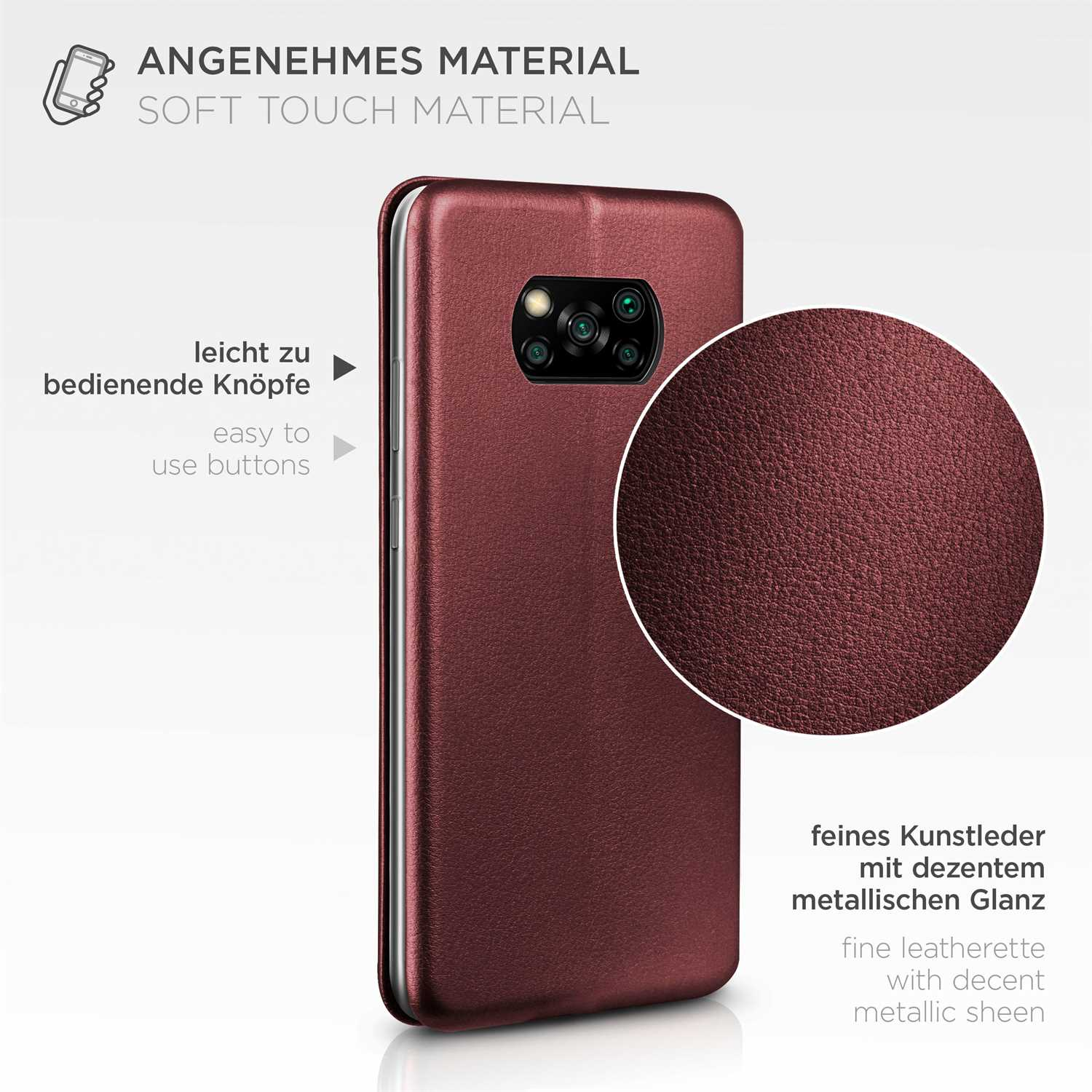 X3 - Poco Burgund ONEFLOW Case, Flip NFC, Xiaomi, Red Cover, Business