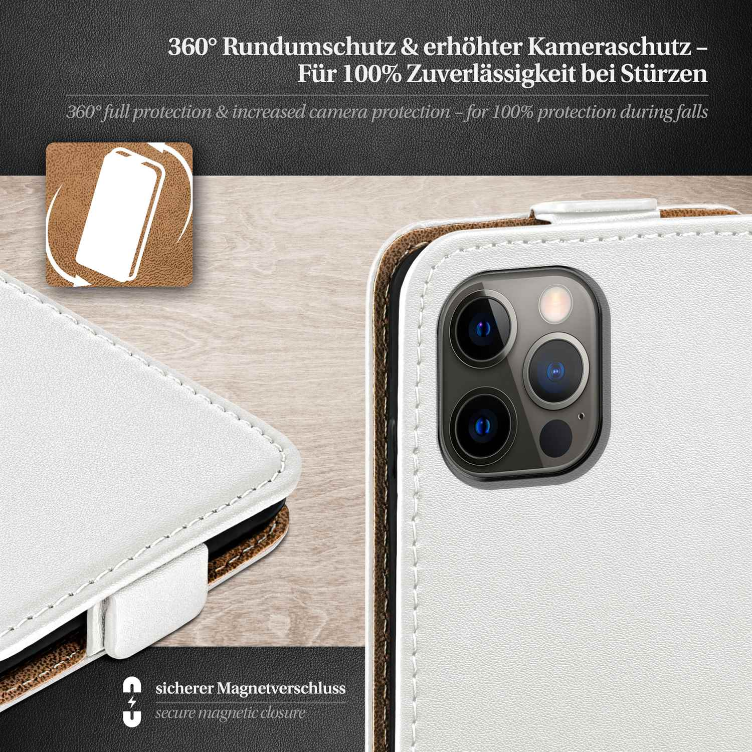 Flip Pearl-White Case, MOEX iPhone Apple, Pro, 12 Cover, Flip