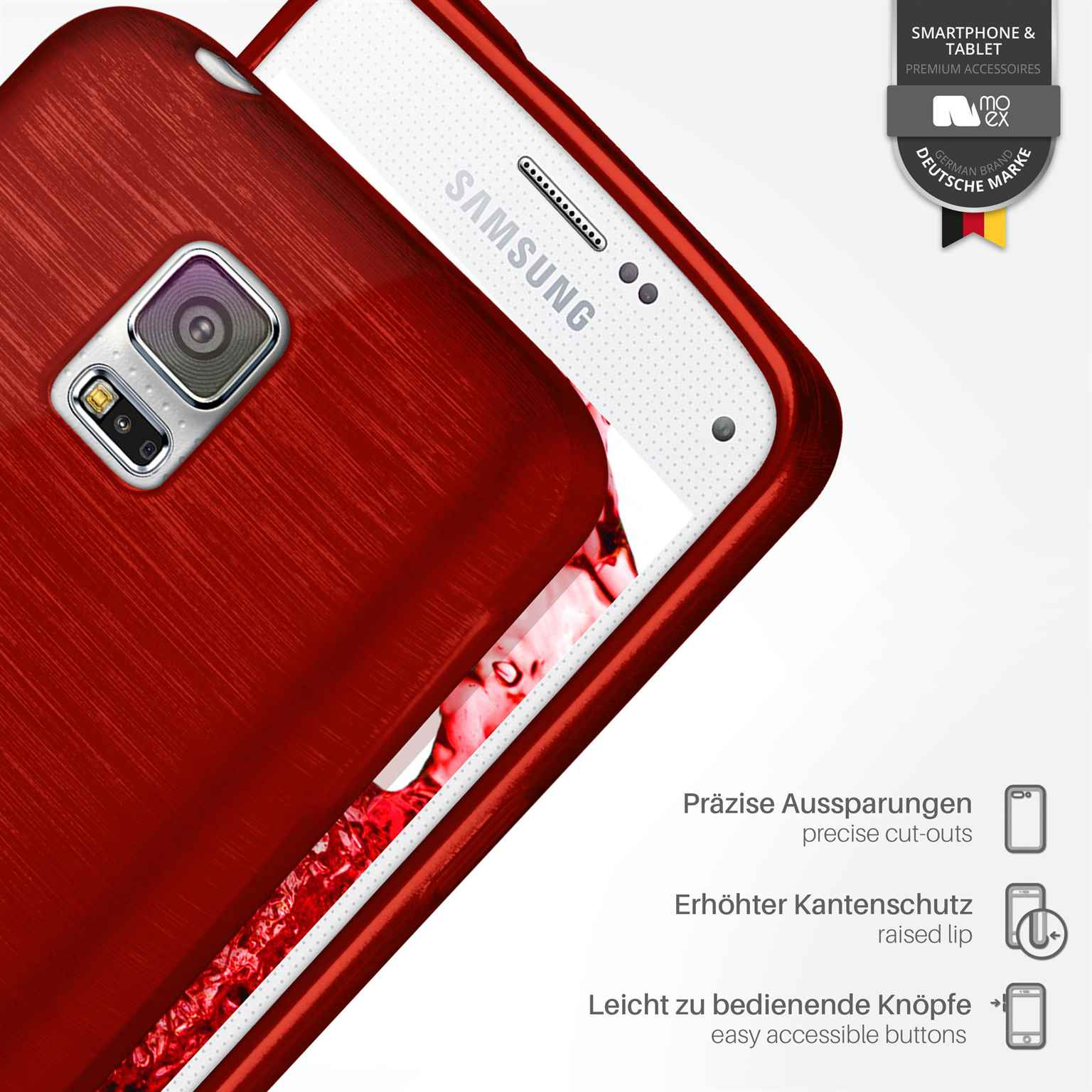 Crimson-Red Case, S5 MOEX Neo, Galaxy Brushed Samsung, Backcover,