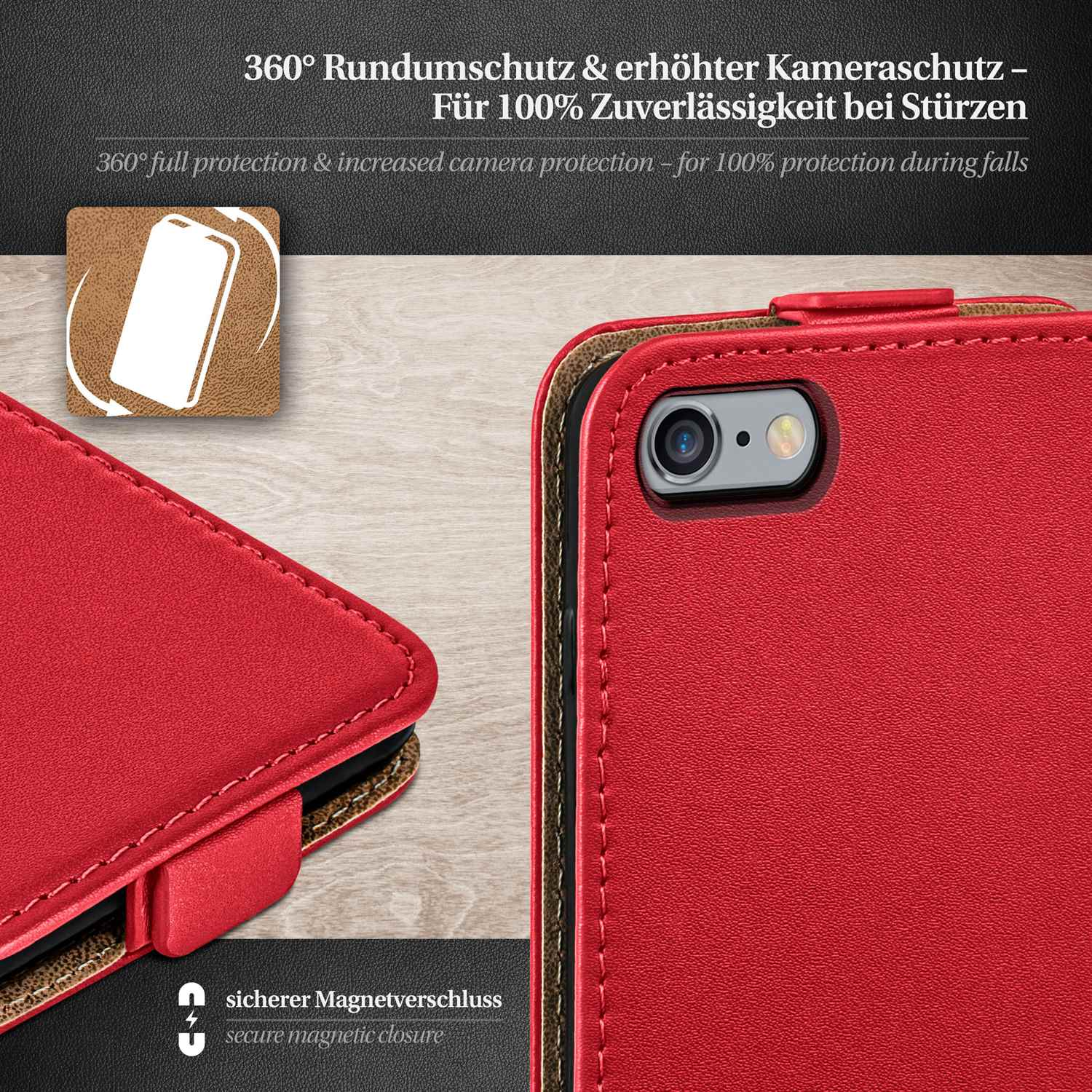 6s, Cover, Blazing-Red Apple, Flip Flip iPhone MOEX Case,