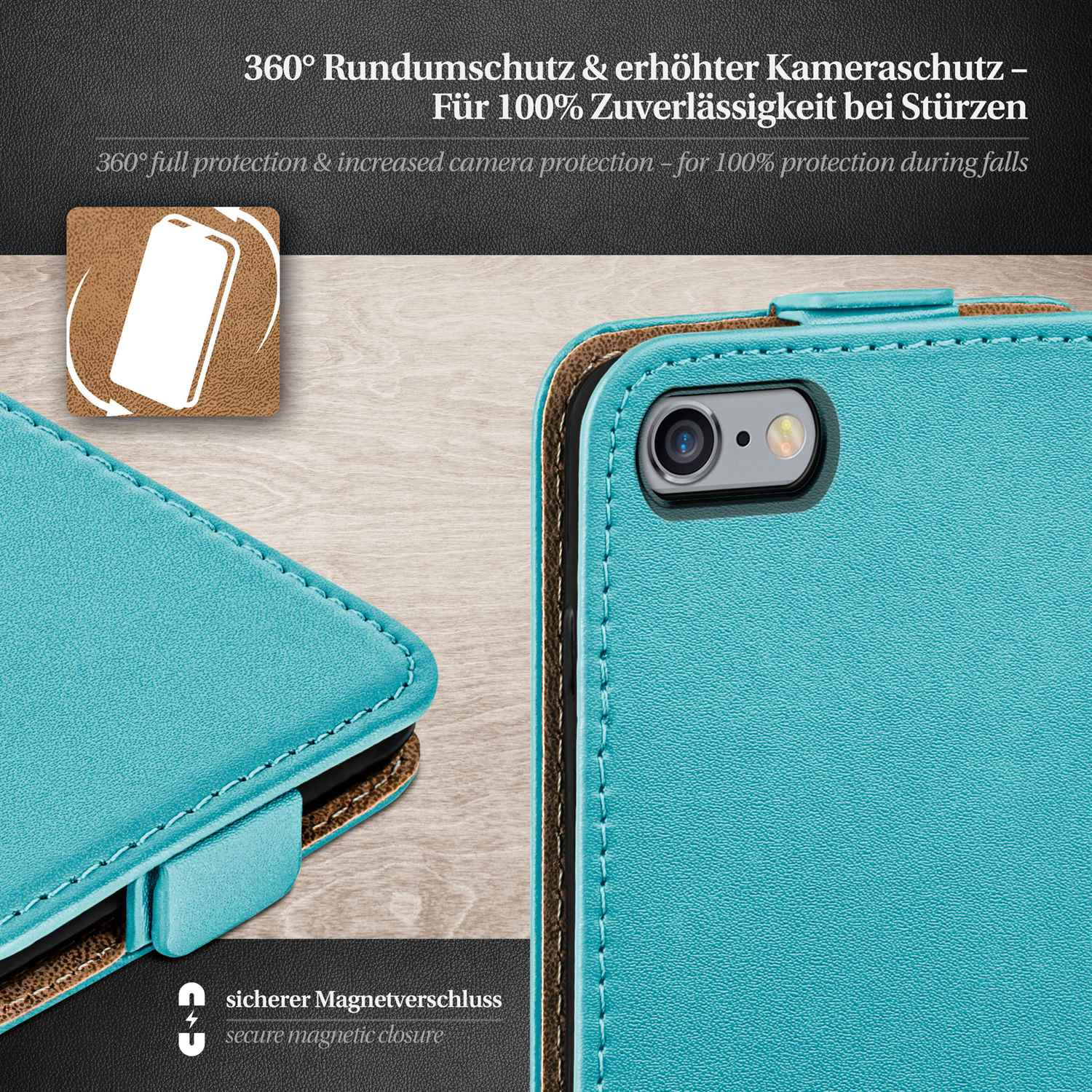 Flip iPhone Aqua-Cyan Apple, Case, Cover, 6s, MOEX Flip