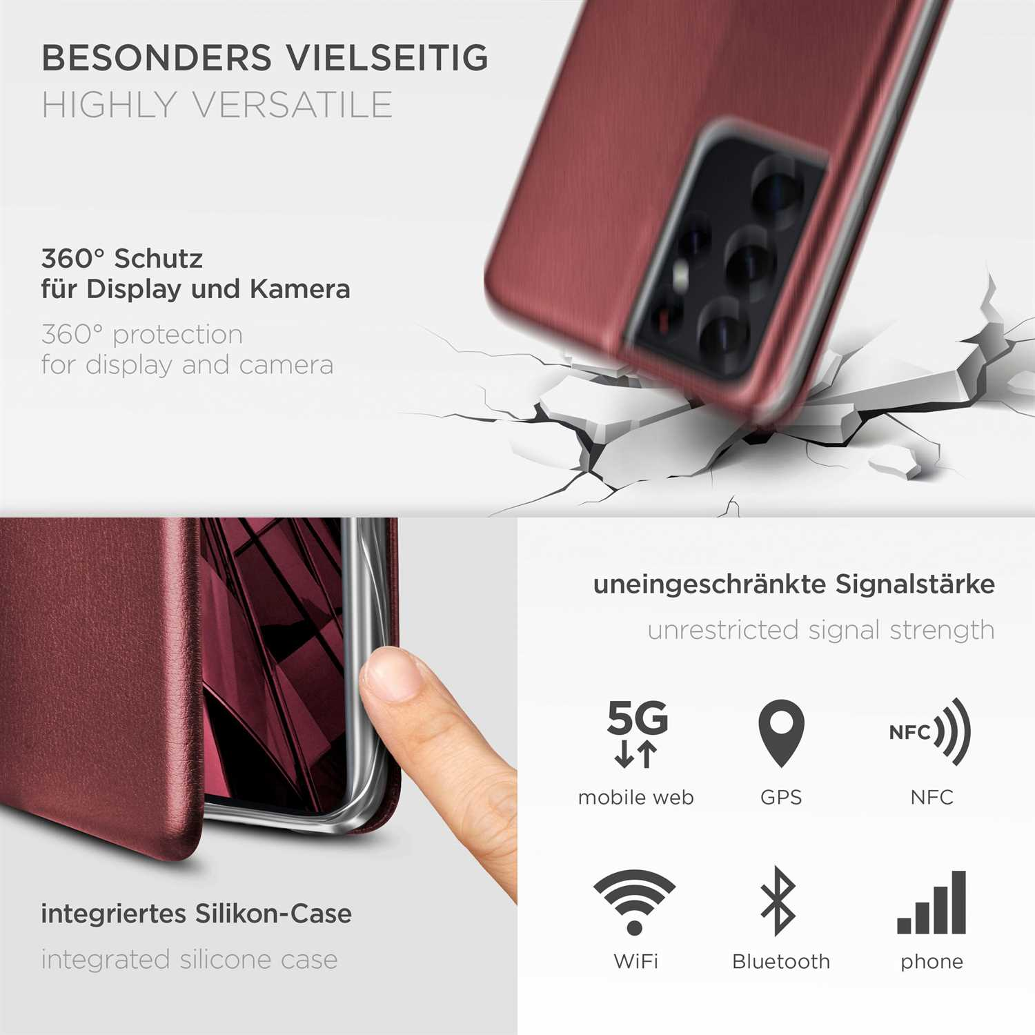 ONEFLOW Business Flip Samsung, Burgund Cover, S21 Galaxy Case, - Red Ultra