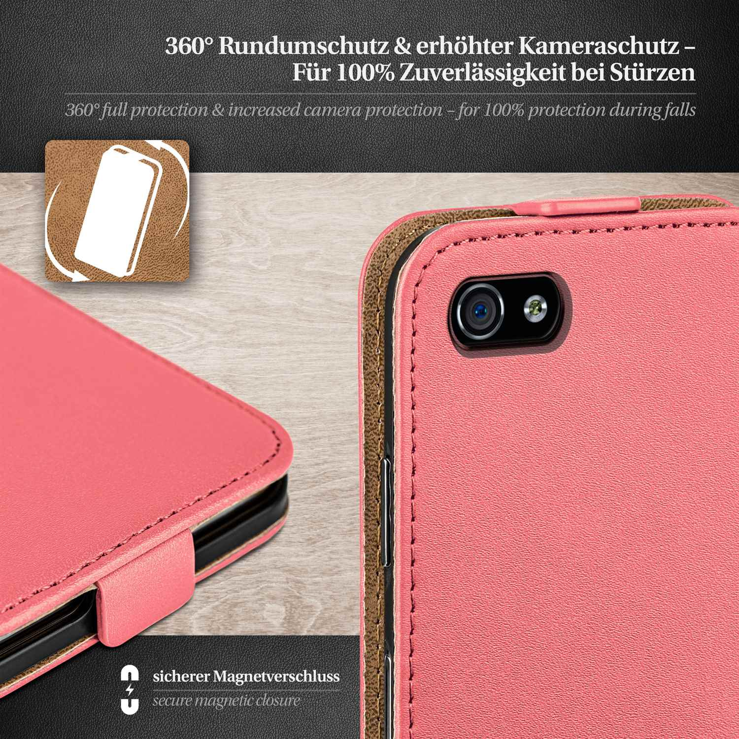 MOEX 4S, Apple, Flip Case, Cover, iPhone Flip Coral-Rose