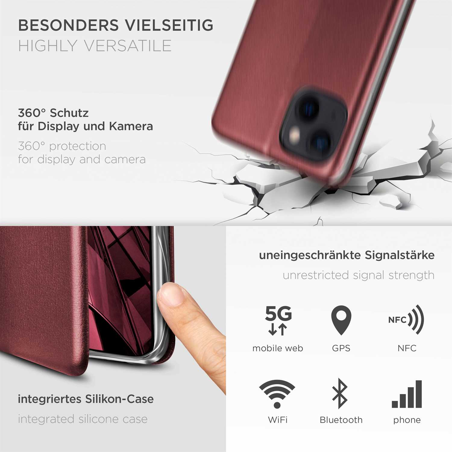 Case, Red Burgund mini, iPhone Flip Business Apple, ONEFLOW - Cover, 13
