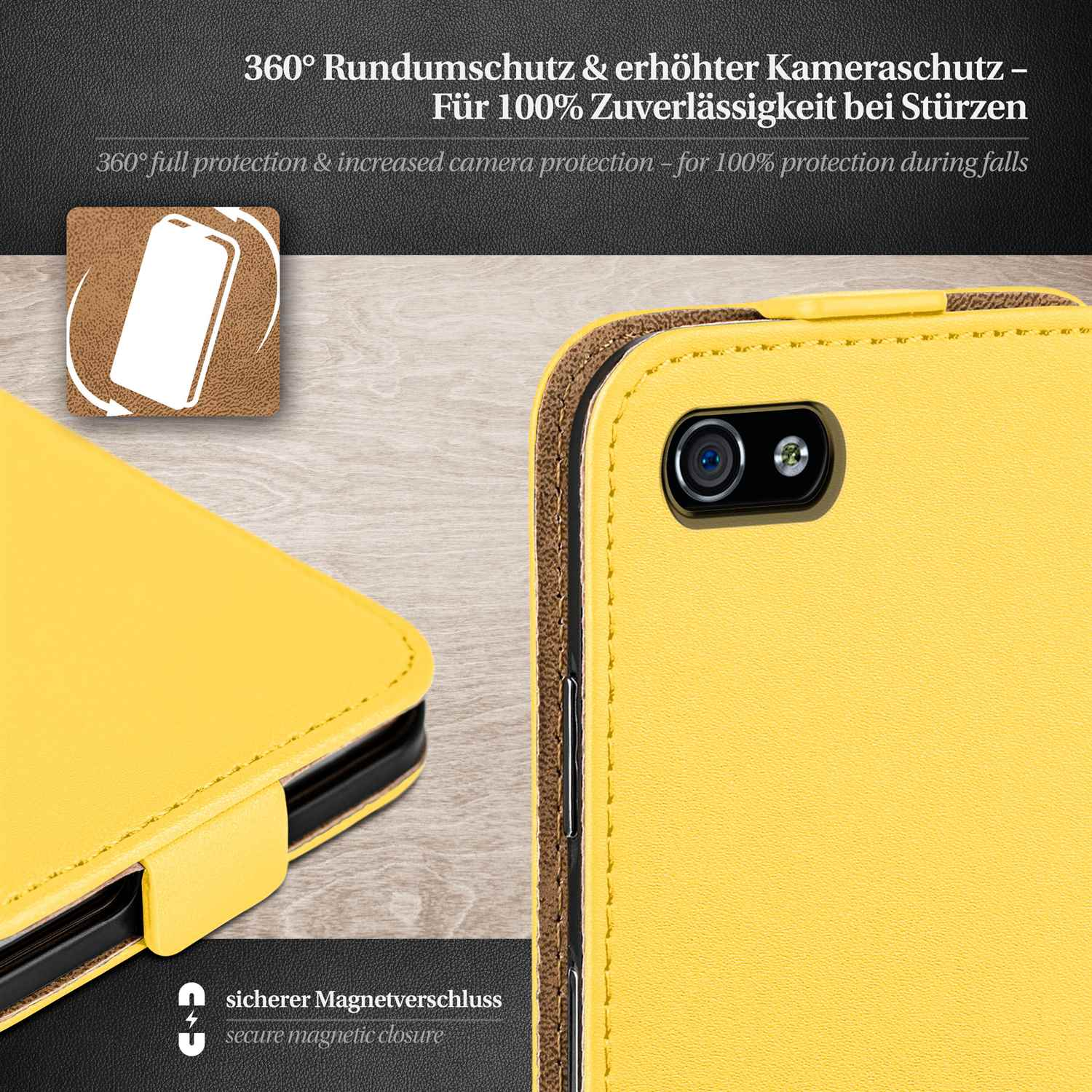 MOEX Flip Case, iPhone Cover, Acid-Yellow Apple, Flip 4