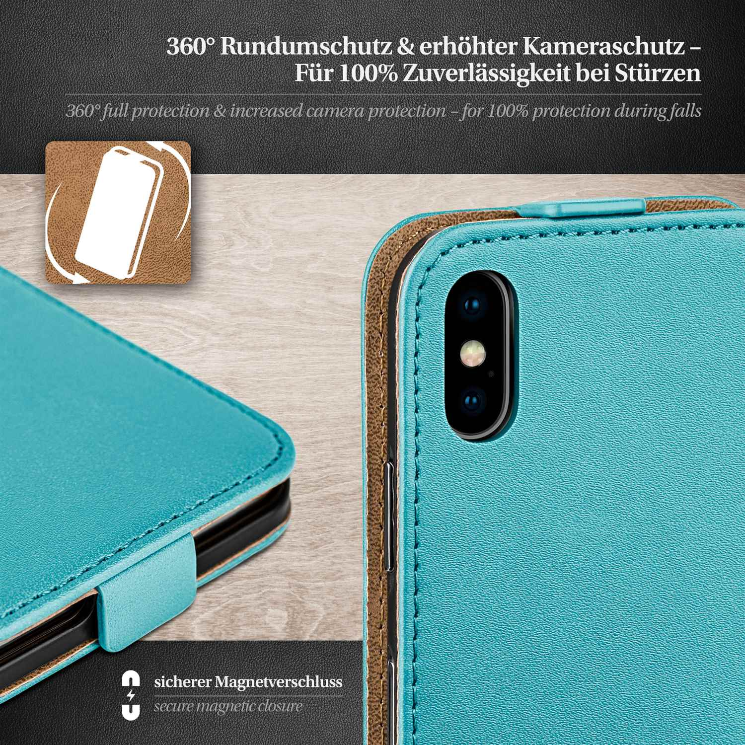 X, iPhone Flip Cover, Flip Case, Aqua-Cyan MOEX Apple,