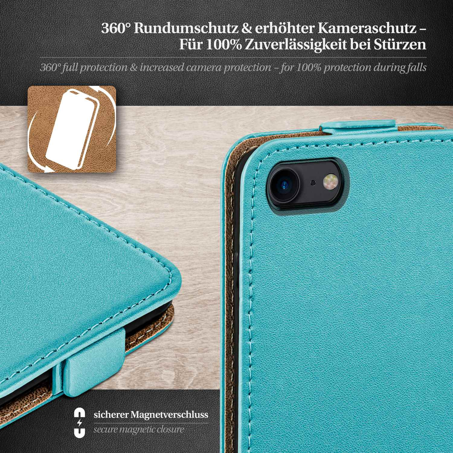 Case, Aqua-Cyan Flip iPhone MOEX Flip Apple, 7, Cover,