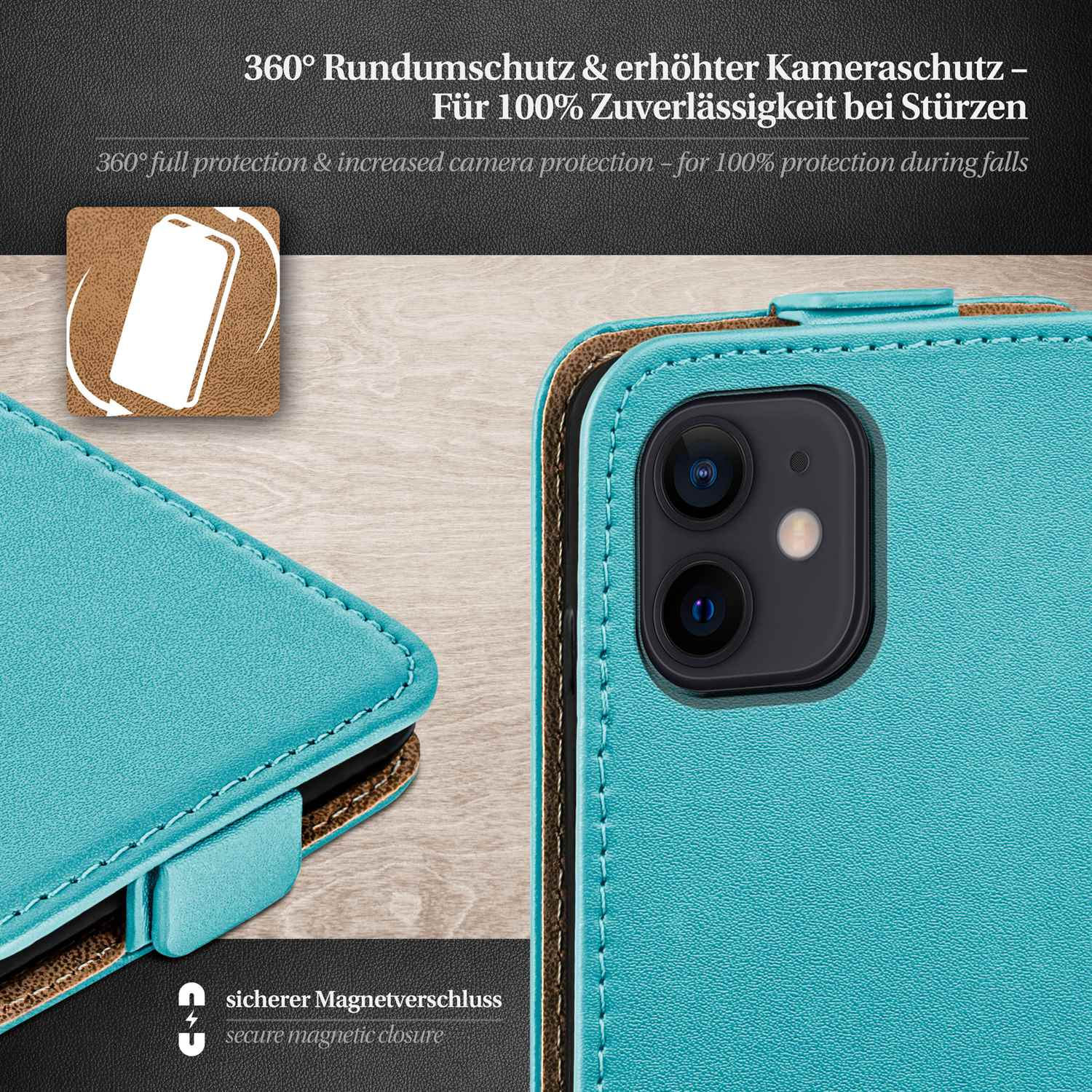 iPhone 12, Aqua-Cyan Cover, Flip Flip Case, Apple, MOEX