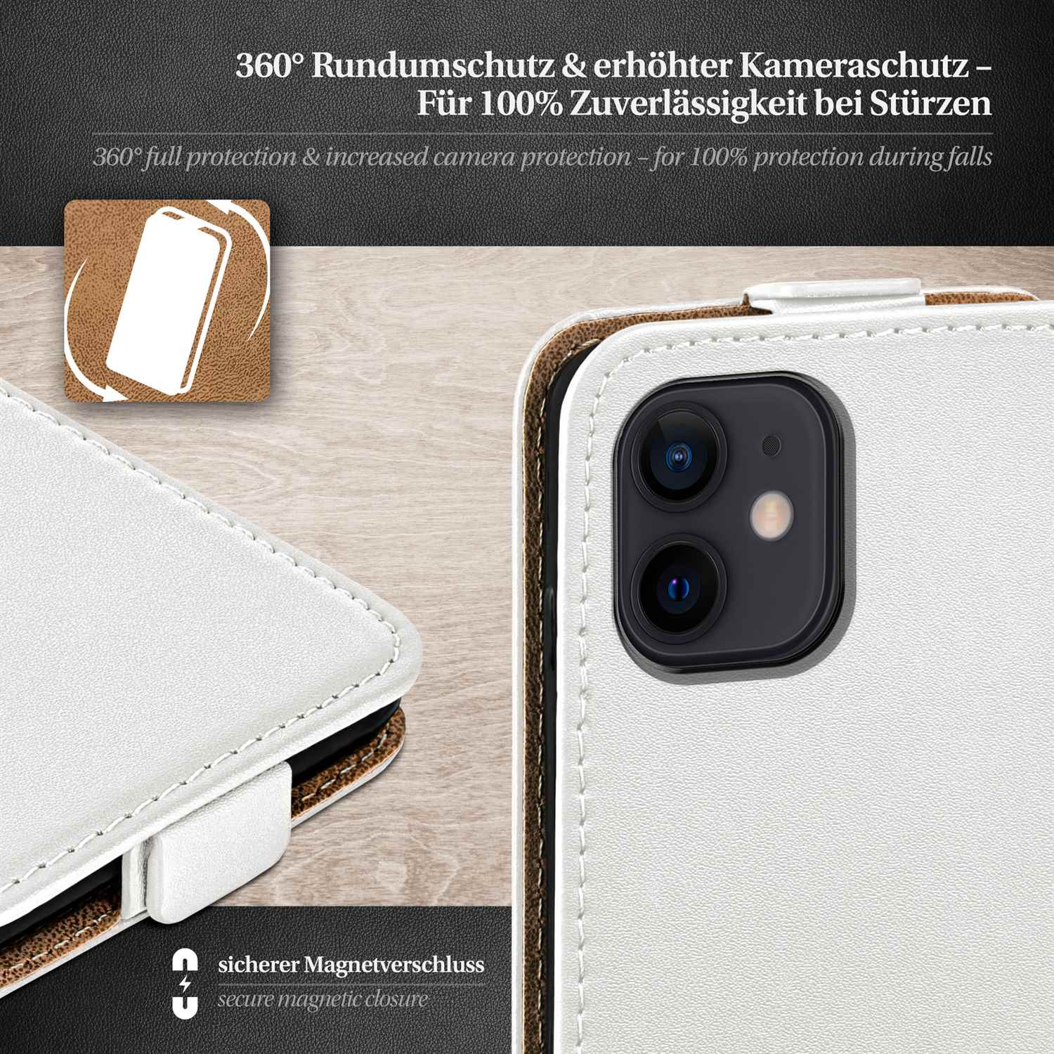 Apple, MOEX Pearl-White iPhone Flip Cover, Case, 12, Flip