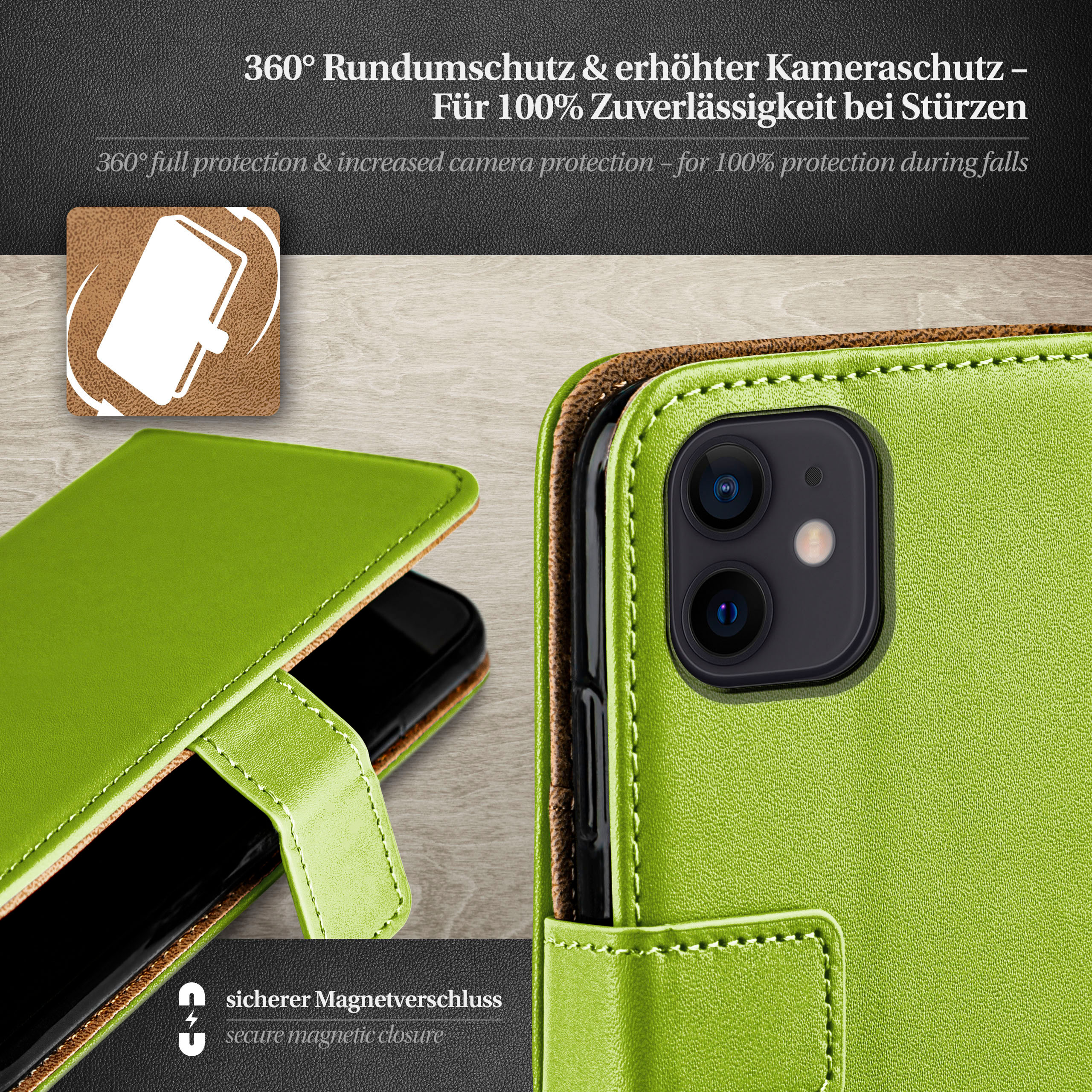 MOEX Book Case, Bookcover, Apple, iPhone 12, Lime-Green