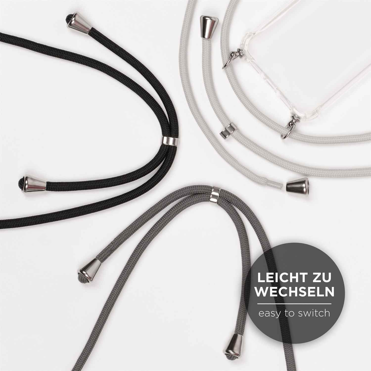 Handy-Lanyards in verschiedenen Farben, mit einem Textfeld, das einfach zu wechseln sagt.