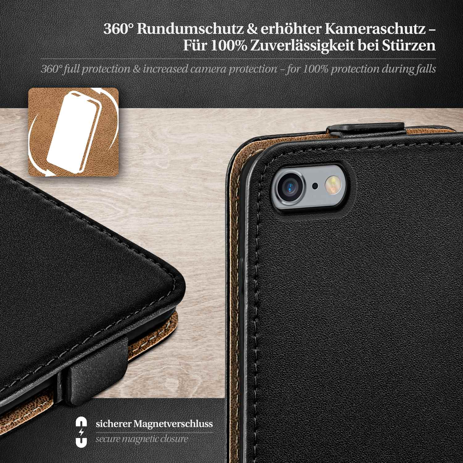 MOEX Flip Case, Flip iPhone Cover, Deep-Black Apple, Plus, 6s