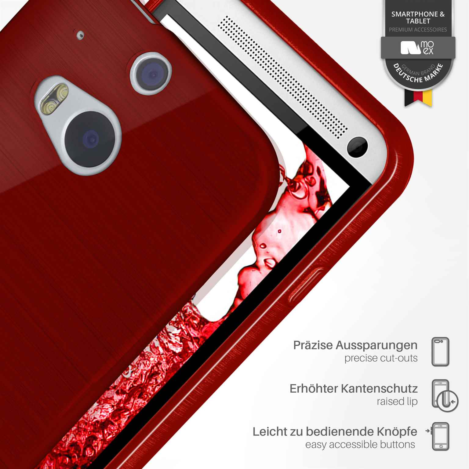 Brushed Case, Crimson-Red Backcover, MOEX One HTC, M8,