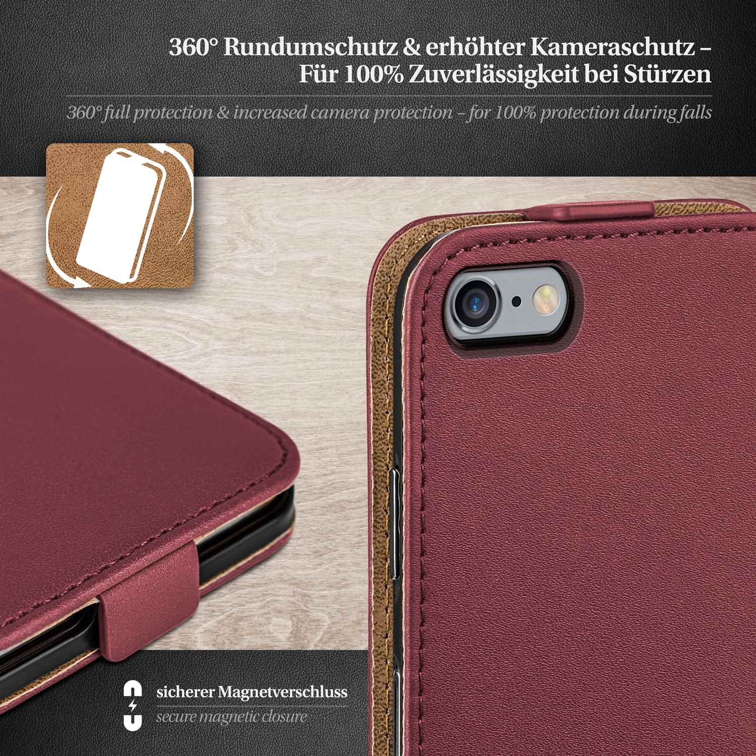 MOEX Flip Case, Flip Plus, Apple, iPhone Maroon-Red Cover, 6s