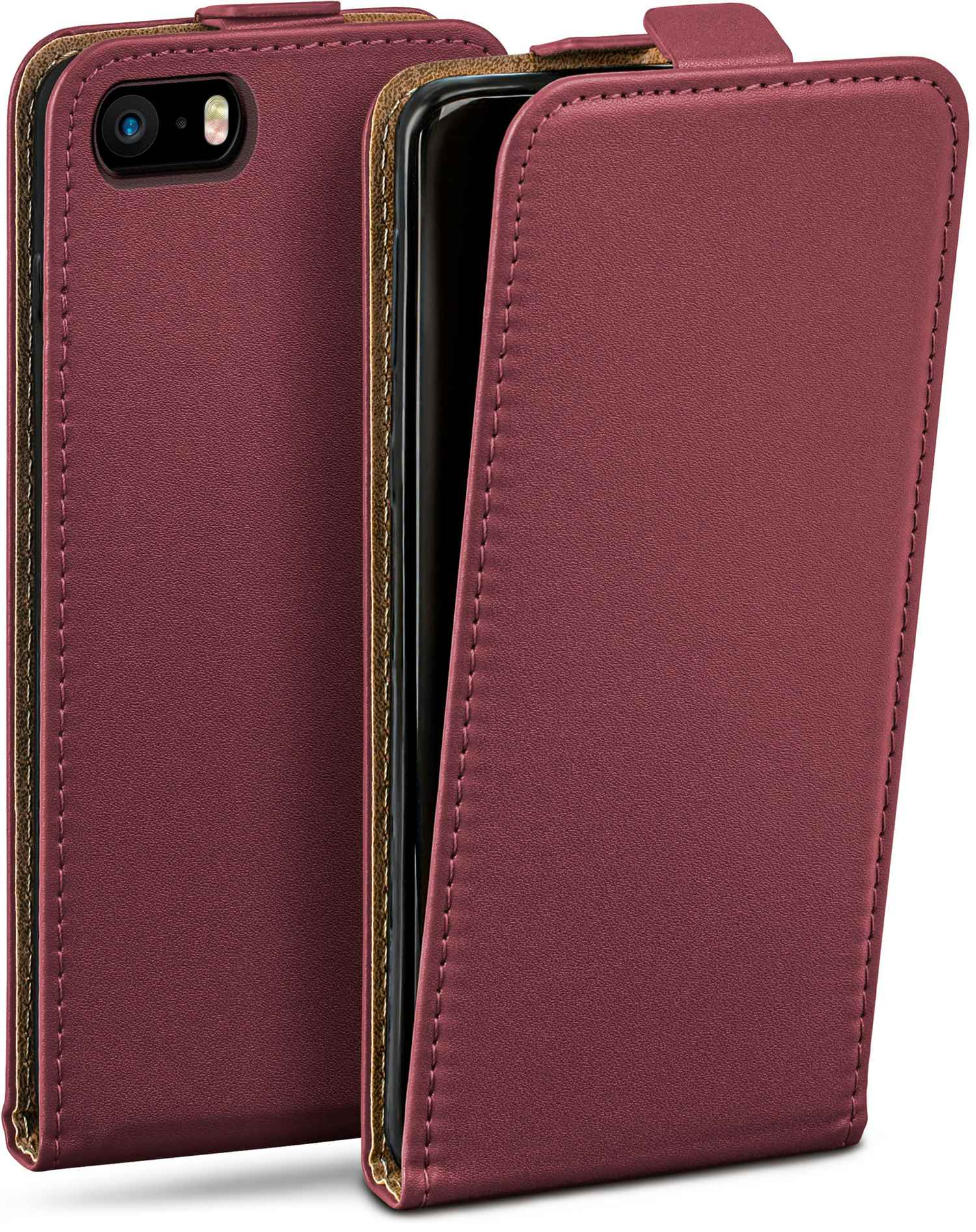 MOEX Flip iPhone Case, Apple, SE 1. (2016), Generation Maroon-Red Cover, Flip