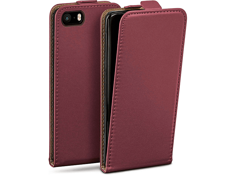 MOEX Flip iPhone Case, Apple, SE 1. (2016), Generation Maroon-Red Cover, Flip