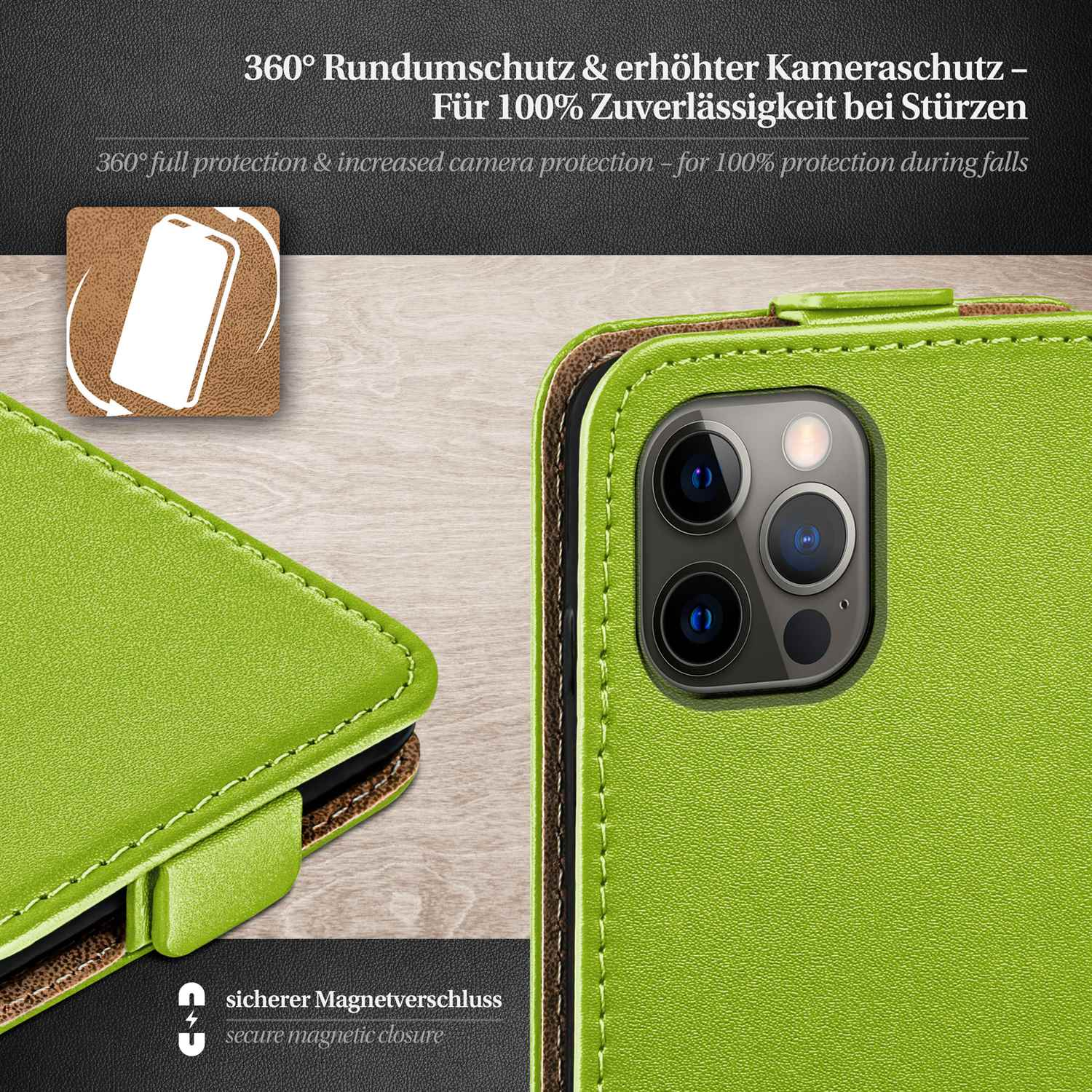 Lime-Green 12 Flip Pro, Apple, Flip Case, iPhone Cover, MOEX