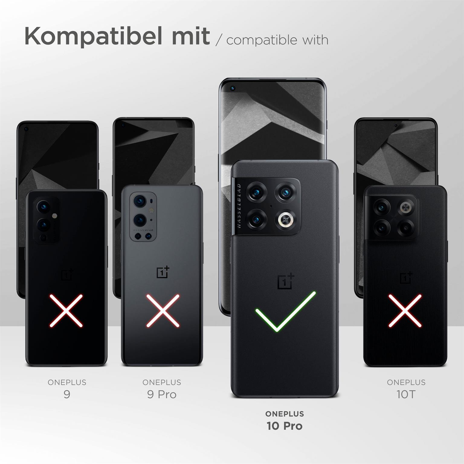 Bild zeigt Telefonmodelle. OnePlus 10 Pro kompatibel, andere nicht.