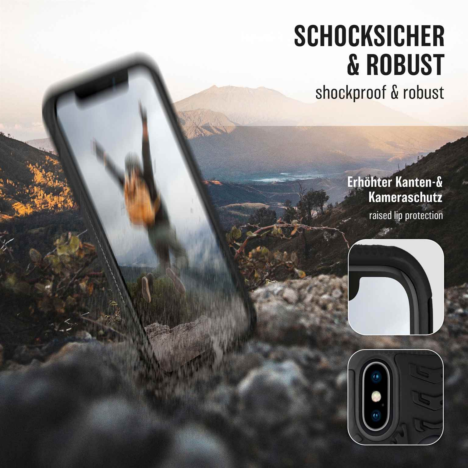 Handyhülle mit Berglandschaft auf dem Bildschirm. Stoßfest und robust.