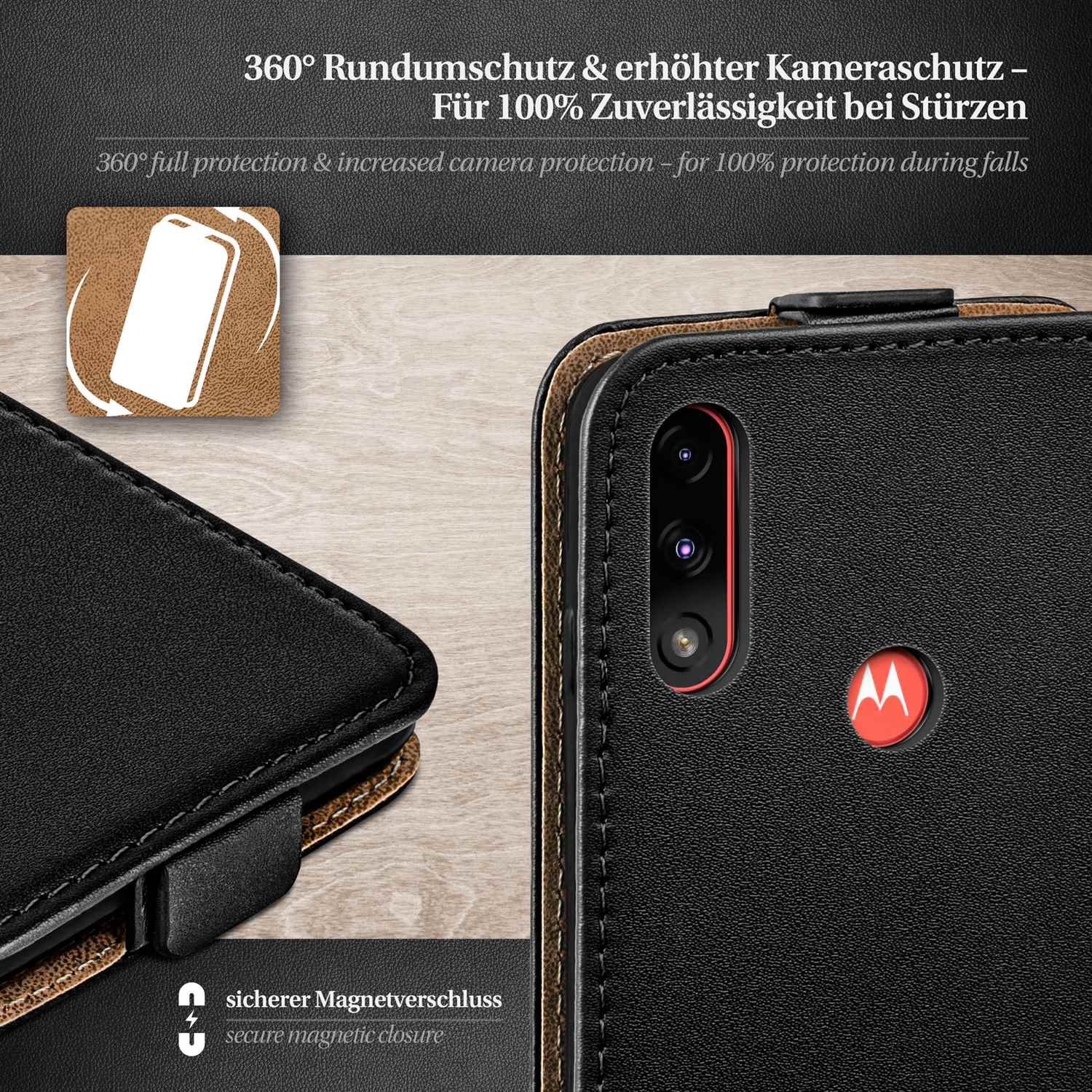 Case, Deep-Black Power, Flip Moto Cover, MOEX Flip E7i Motorola,