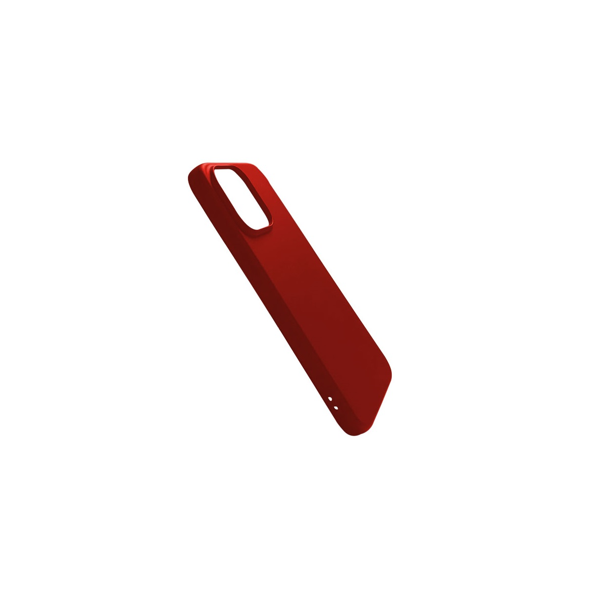 Eine rote Handyhülle, schräg vor weißem Hintergrund.