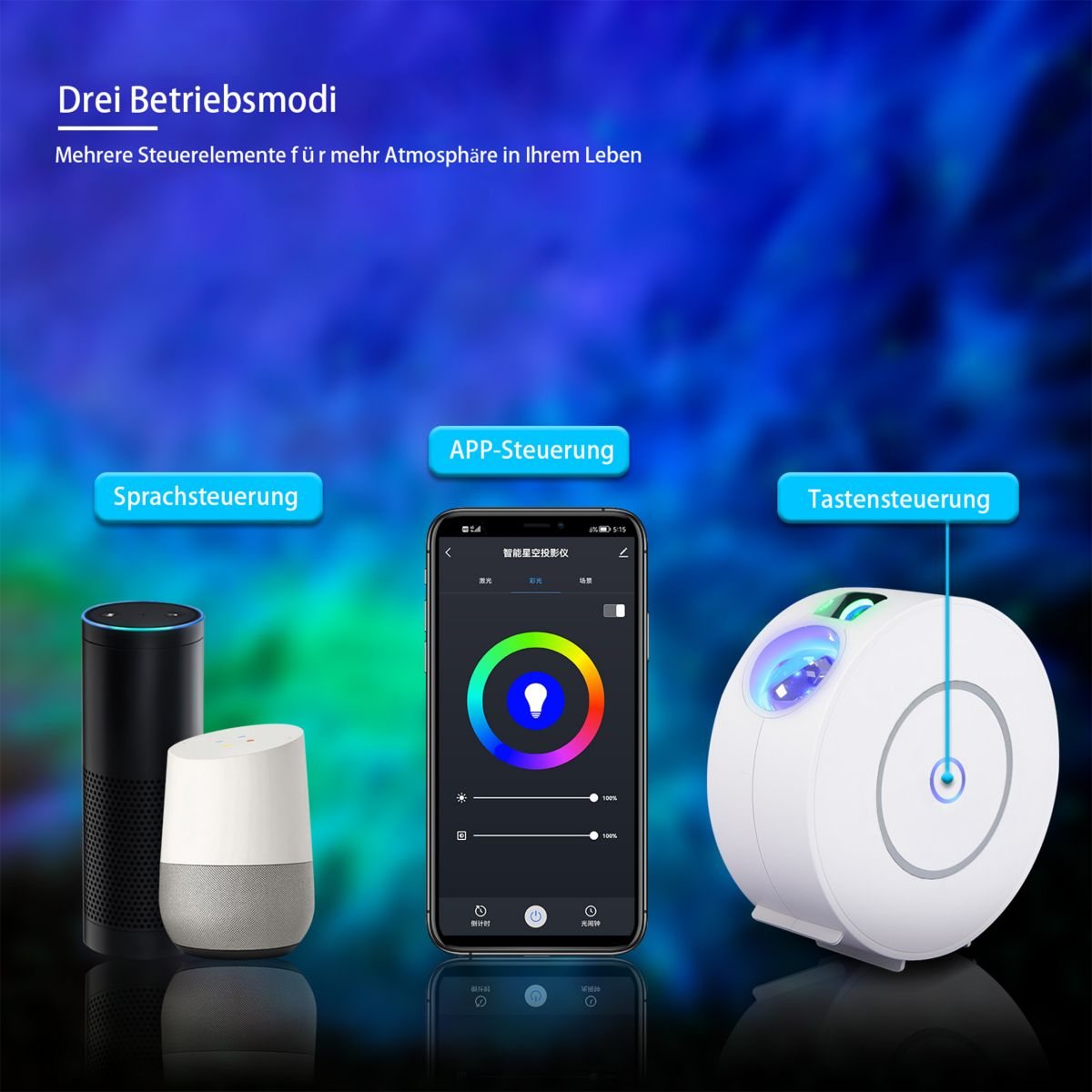 intelligente Nachtlicht Steuerungen KINSI Lampe,Nachtlicht,drei Sternenprojektion,Projektionslampe