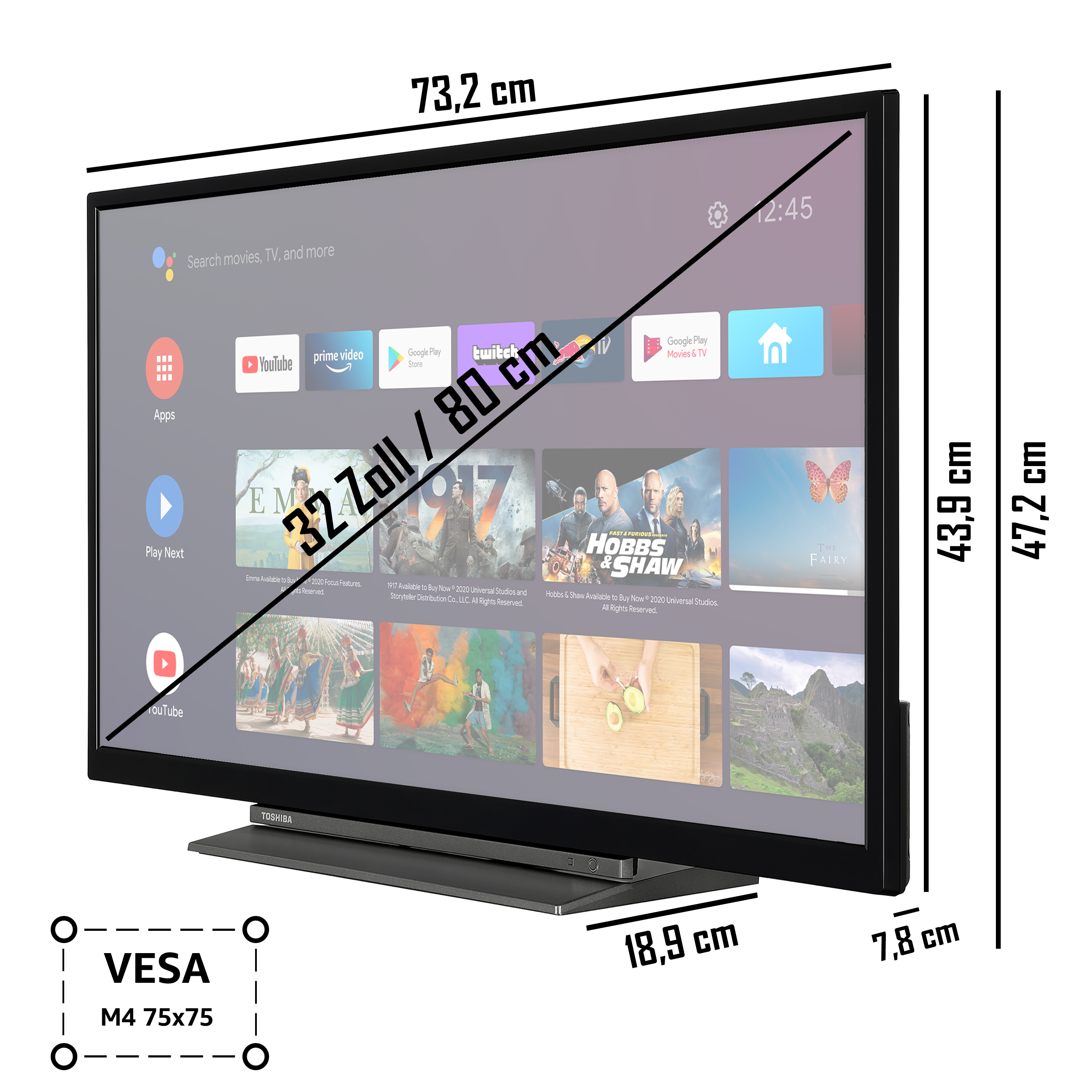TOSHIBA 32WA3B63DAZ LED (Flat, 80 cm, / TV Zoll HD-ready, 32 SMART TV)