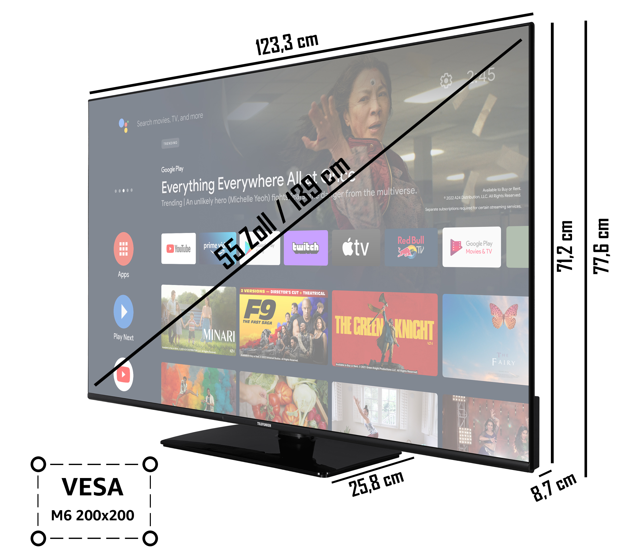 TELEFUNKEN XU55AN754M LED SMART Zoll (Flat, TV) TV 139 / UHD 4K, 55 cm