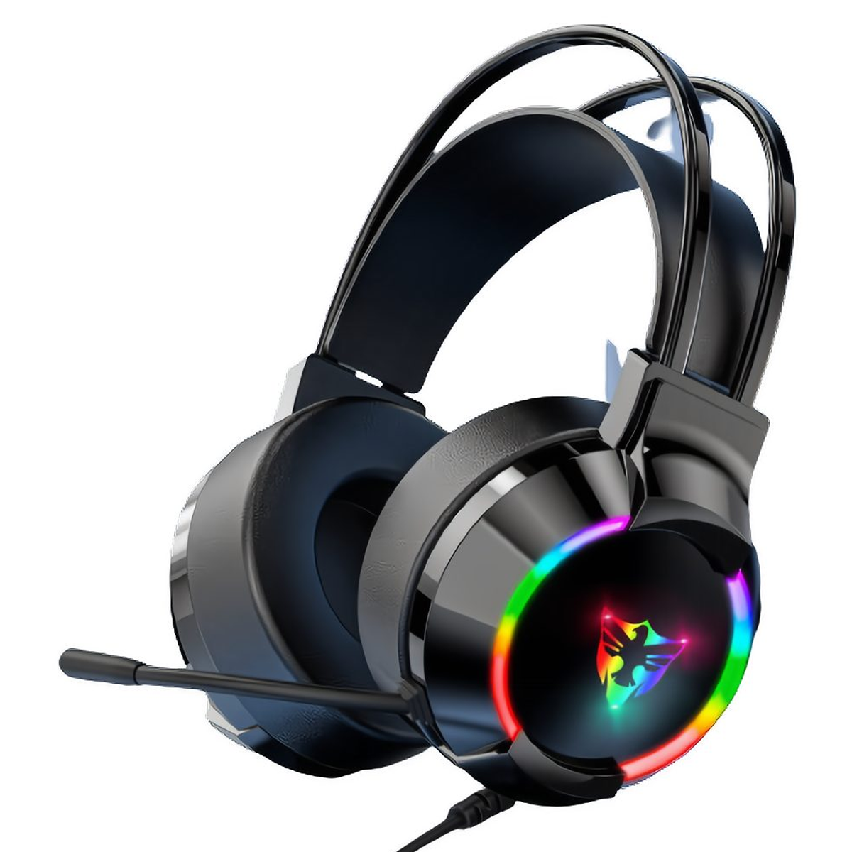 Schwarzes Gaming-Headset mit RGB-Beleuchtung.