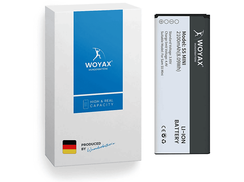 WOYAX Wunderbatterie Akku für Samsung Galaxy S5 Mini Ersatzakku / EB-BG800CBE Li-Ionen Handy-Akku, 3.85 Volt, 2100mAh