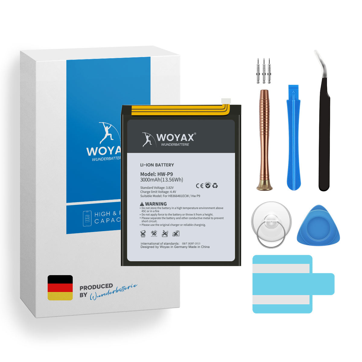 P9 WOYAX Handy-Akku, für Volt, Li-Ionen 3.82 / Huawei Akku Ersatzakku Wunderbatterie 3000mAh HB366481ECW