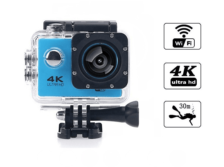 KINSI Action-Kamera HD-Kameras,4K-Sportkameras,30m wasserdicht,WiFi-Synchronisation,Unterwasserkameras