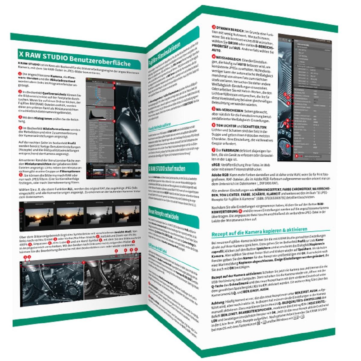 Offenes Magazin mit Text und Bildern. Enthält ein detailliertes Tutorial zur X-RAW Studio Software.