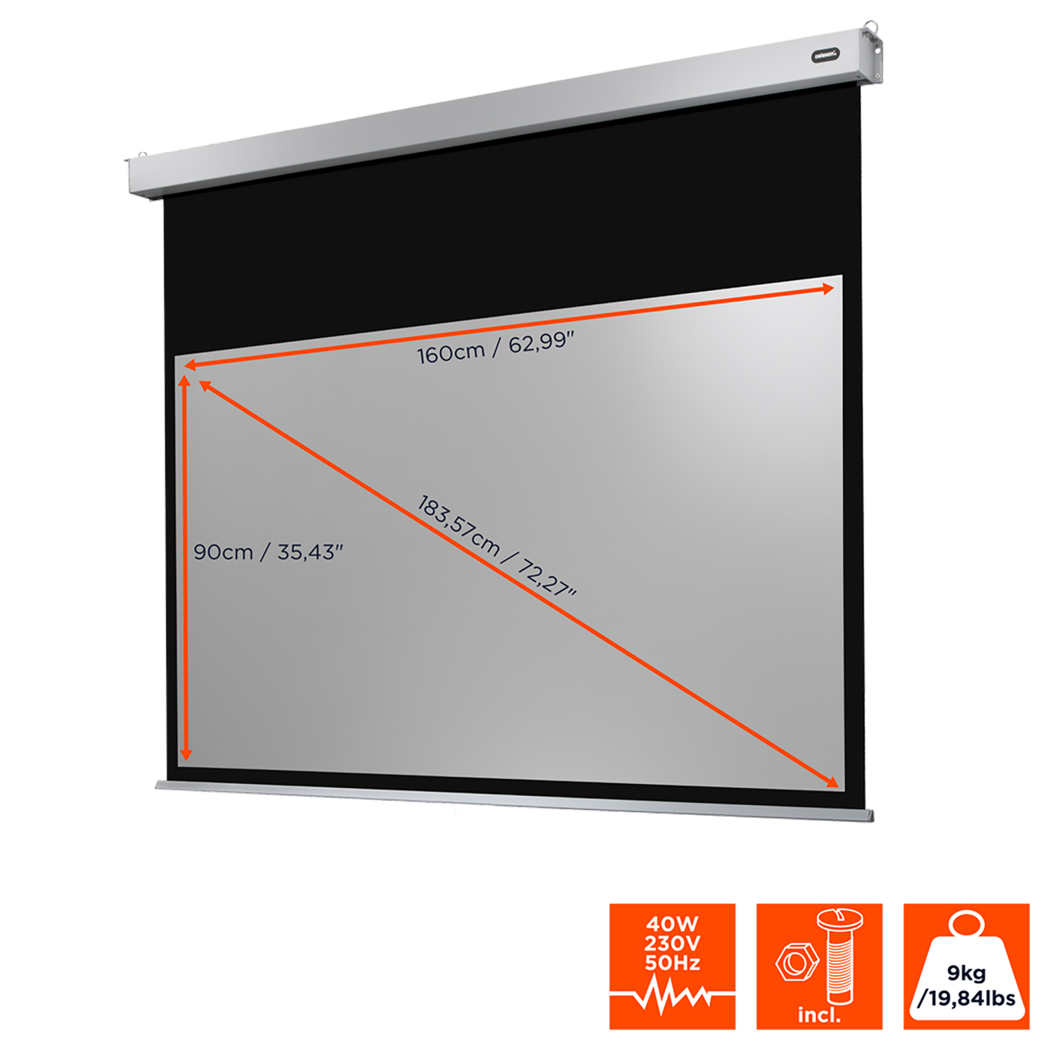 Écran De Projection Motorisé Tensionné Celexon HomeCinema 199x112 Cm - Toile Dynamic Slate ALR, Gain 0.8