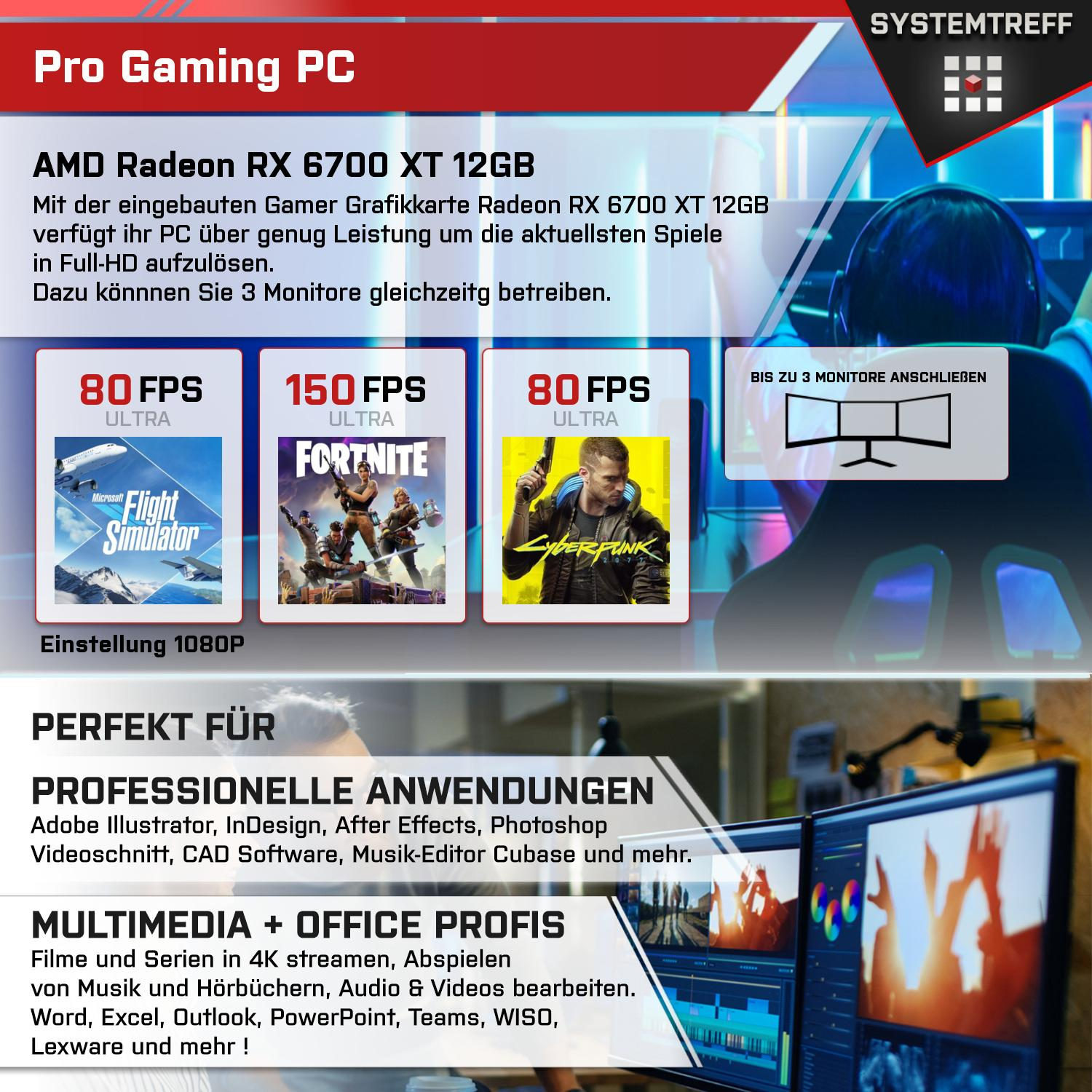 SYSTEMTREFF Pro Intel mSSD, mit PC GB Radeon™ 11 i5 Intel® Windows Core™ i5-13600K, RAM, AMD RX Gaming Prozessor, GB Gaming Core 1000 Pro, XT 6700 16