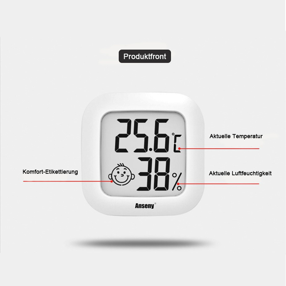 BABY Connect Thermometer/Hygrometer JA mit Raumthermometer Mini Digital Smart Smiley-Gesicht Hygrothermometer