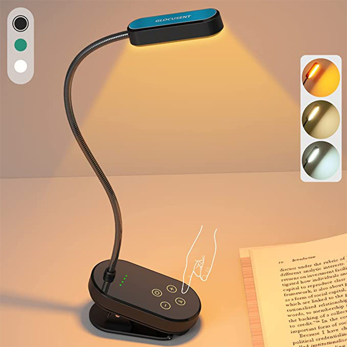 Schreibtischlampe Aufladbare Lampe,wiederaufladbar LED-Leuchte Klemme mit KINSI LED-Mini-Clip-On-Buchlicht,Buchlicht,LED